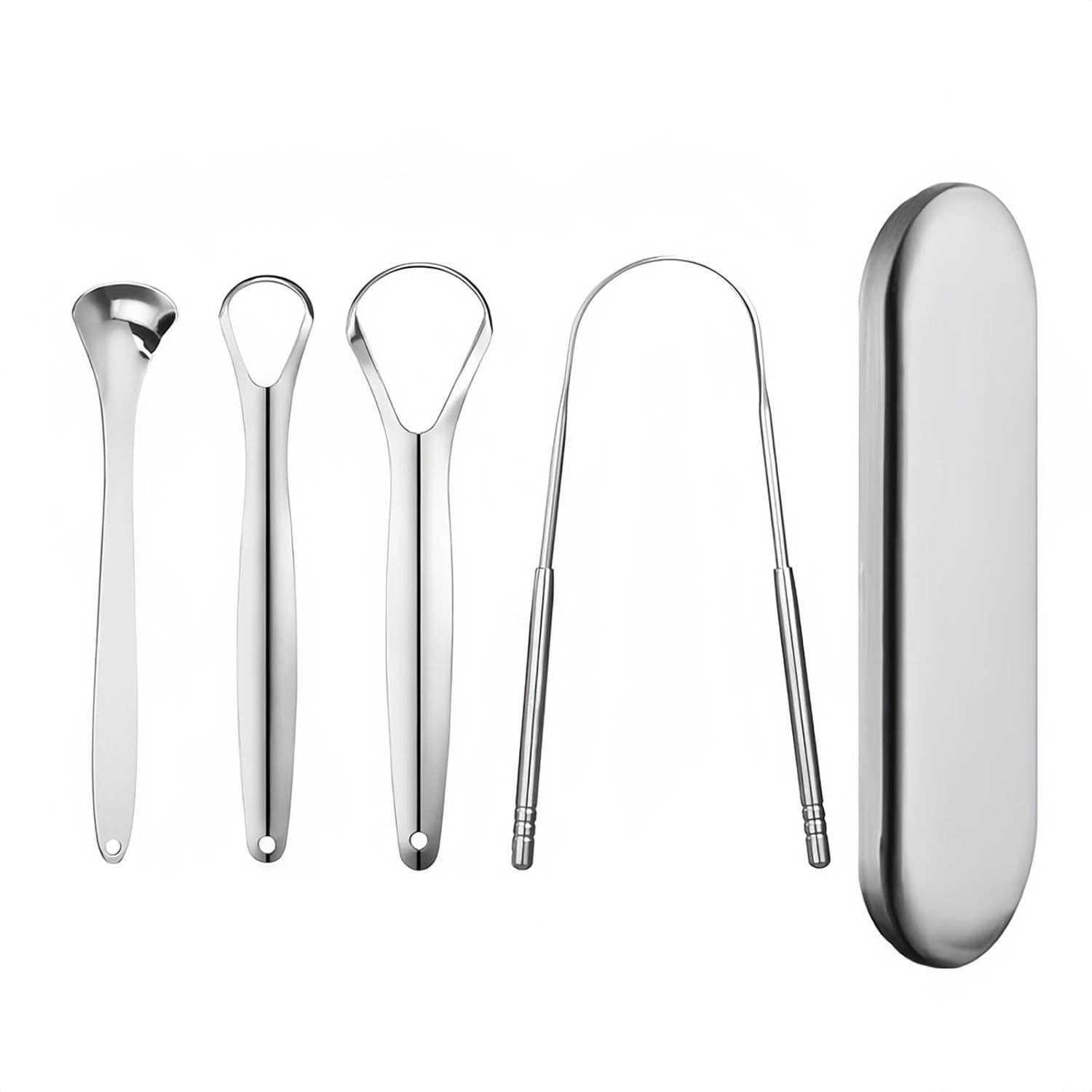 COOL-i ® Zungenreinigeraufsatz Edelstahl-Zungenreiniger Set, 4 Zungenschaber gegen Mundgeruch, wiederverwendbar & ideal für die tägliche Mundhygiene