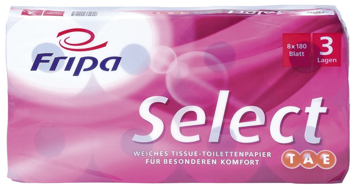 Fripa Туалетная бумага Туалетная бумага Select - 3-lagig TAE geprägt hochweiß 8 Rollen à 180 B