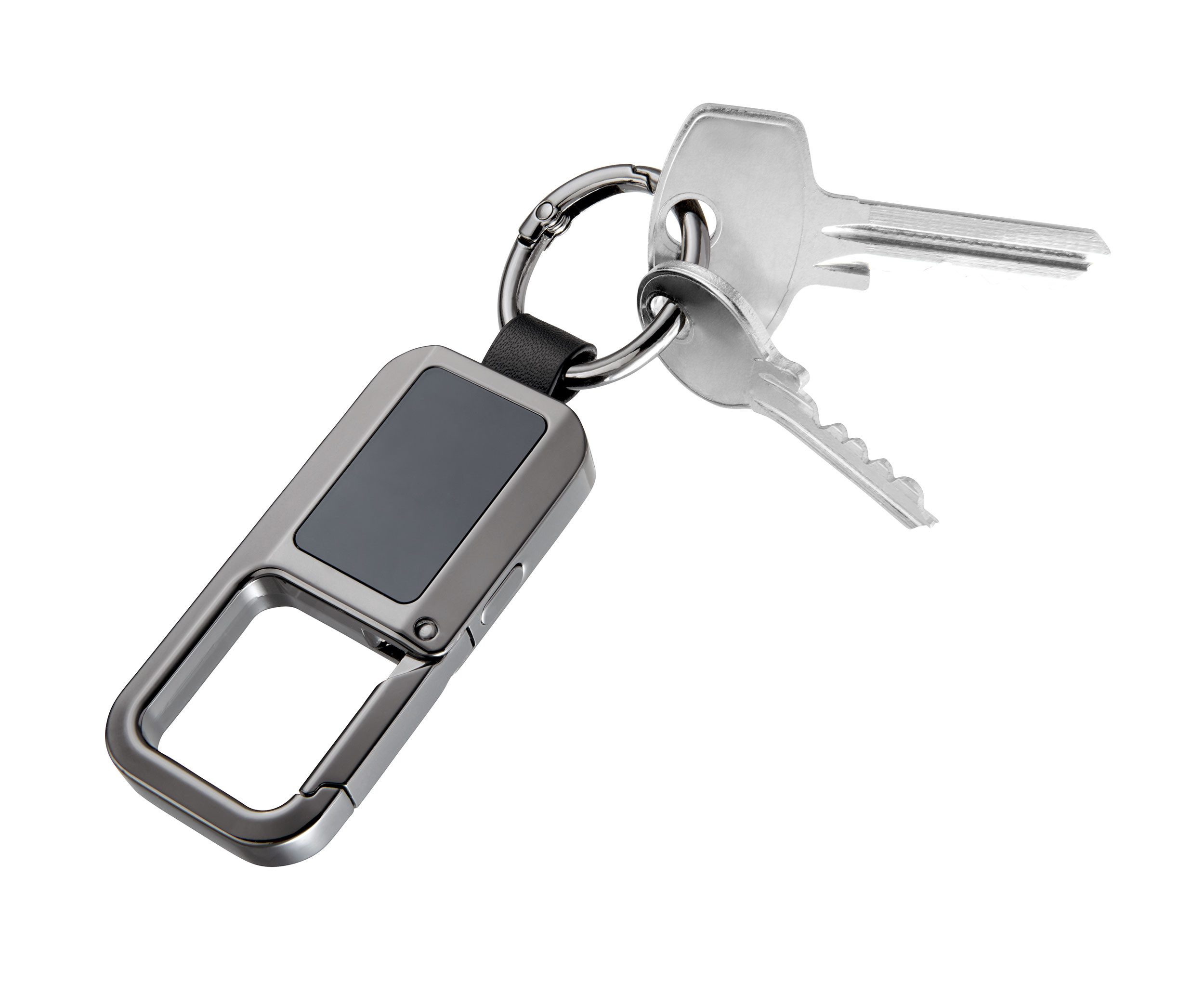 TROIKA Schlüsselanhänger mit Karabiner & Tracker, orten per Apple Find My, kein Abo benötigt (1-tlg), Karabinerhaken aus Metallguss in Gunmetal, austauschbare Batterie
