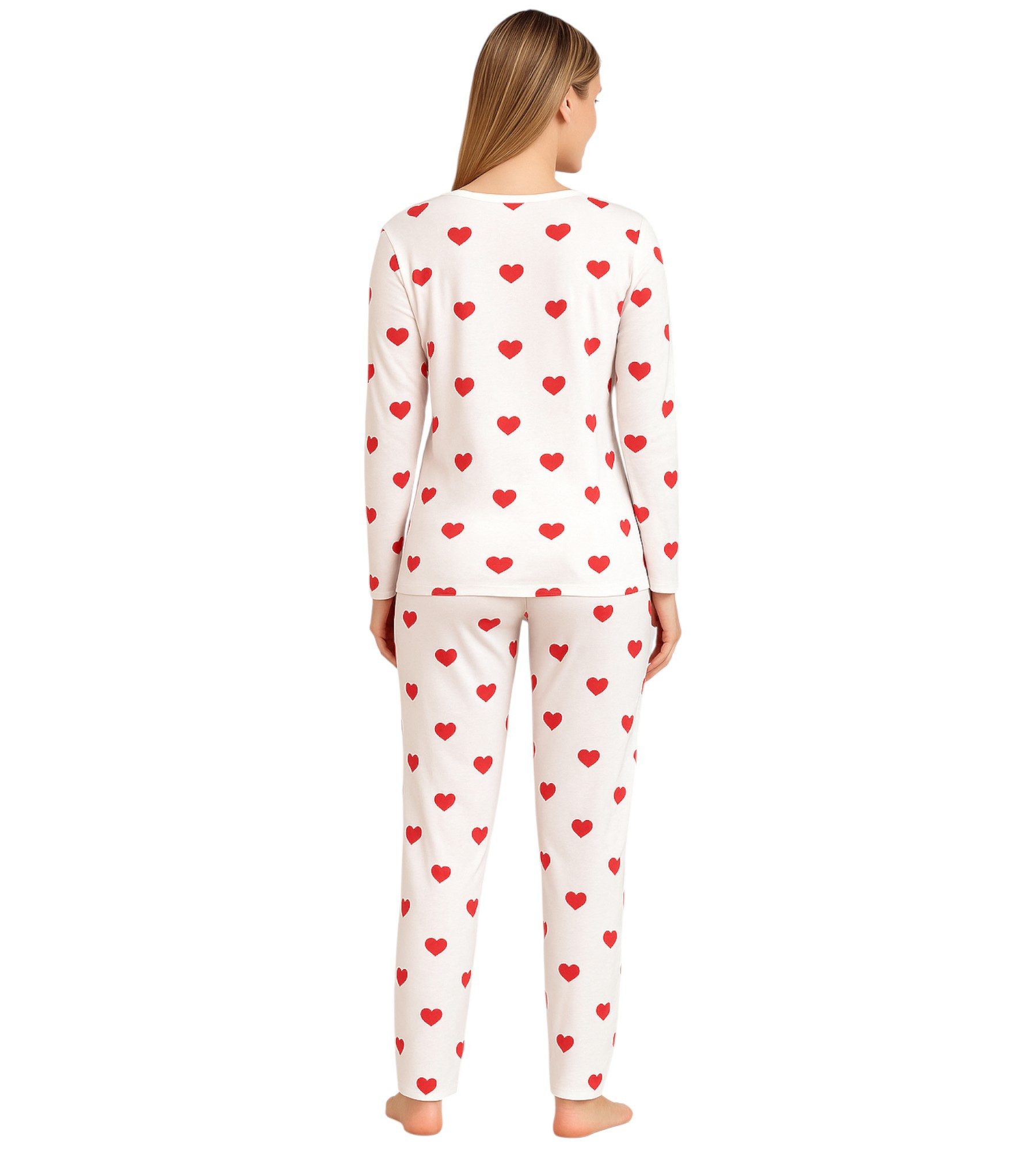 fashionshowcase Pyjama Damen Schlafanzug Set 2-teilig mit Herzmuster – Bequ günstig online kaufen