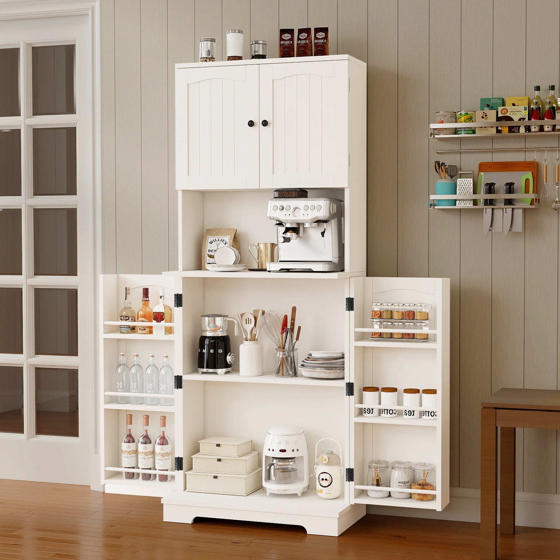 oyajia Sideboard Modernes Küchenschrank, mit 6 Türablagen (Anrichte und Aufbewahrungsschrank mit verstellbaren Regalen)