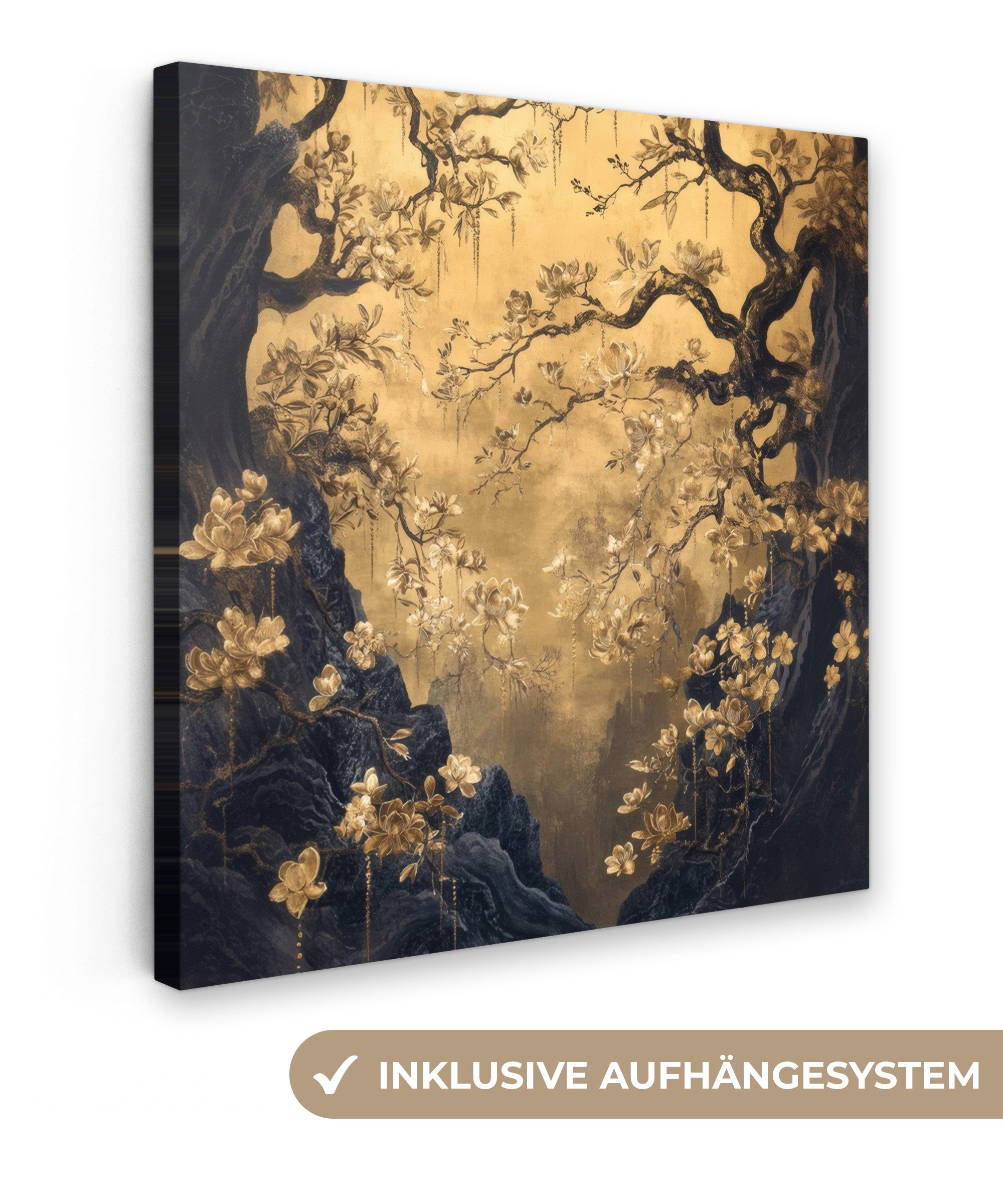 Leinwandbild Blumen - Zweige - Gold - Dekorativ
