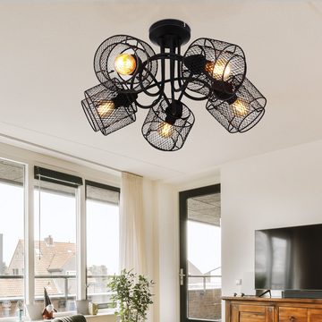 etc-shop Deckenstrahler, Leuchtmittel nicht inklusive, Deckenleuchte Lampe Käfig-Design Metallgeflecht 5 flammig schwarz H