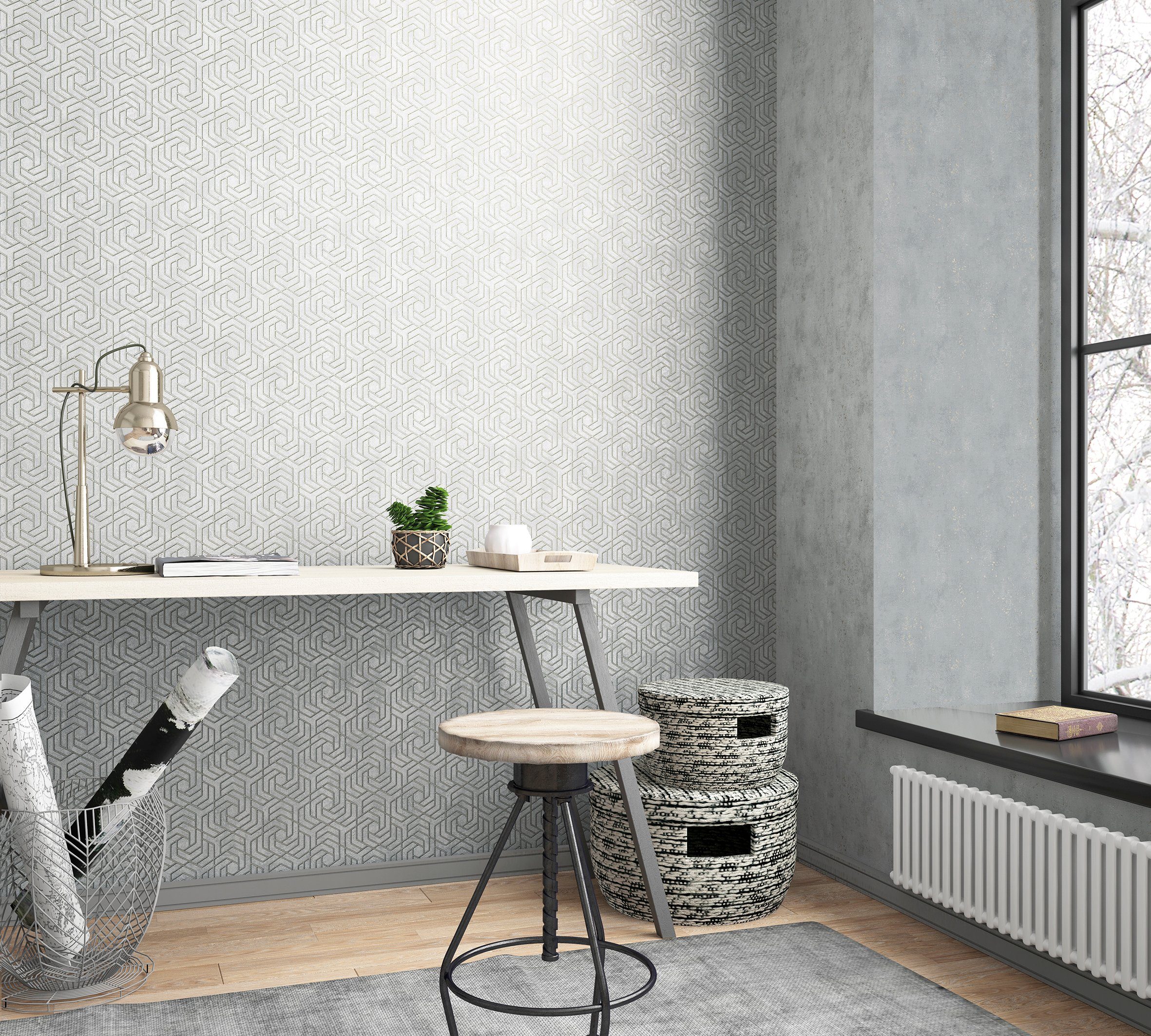 Marburg Vliestapete Struktur Betonoptik Grau-Metallic 10,05 m x 0,53 m FSC® günstig online kaufen