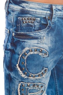 Cipo & Baxx Slim-fit-Jeans Herren Jeans Hose mit stylischen Applikationen aufwendige Nietenverzierung