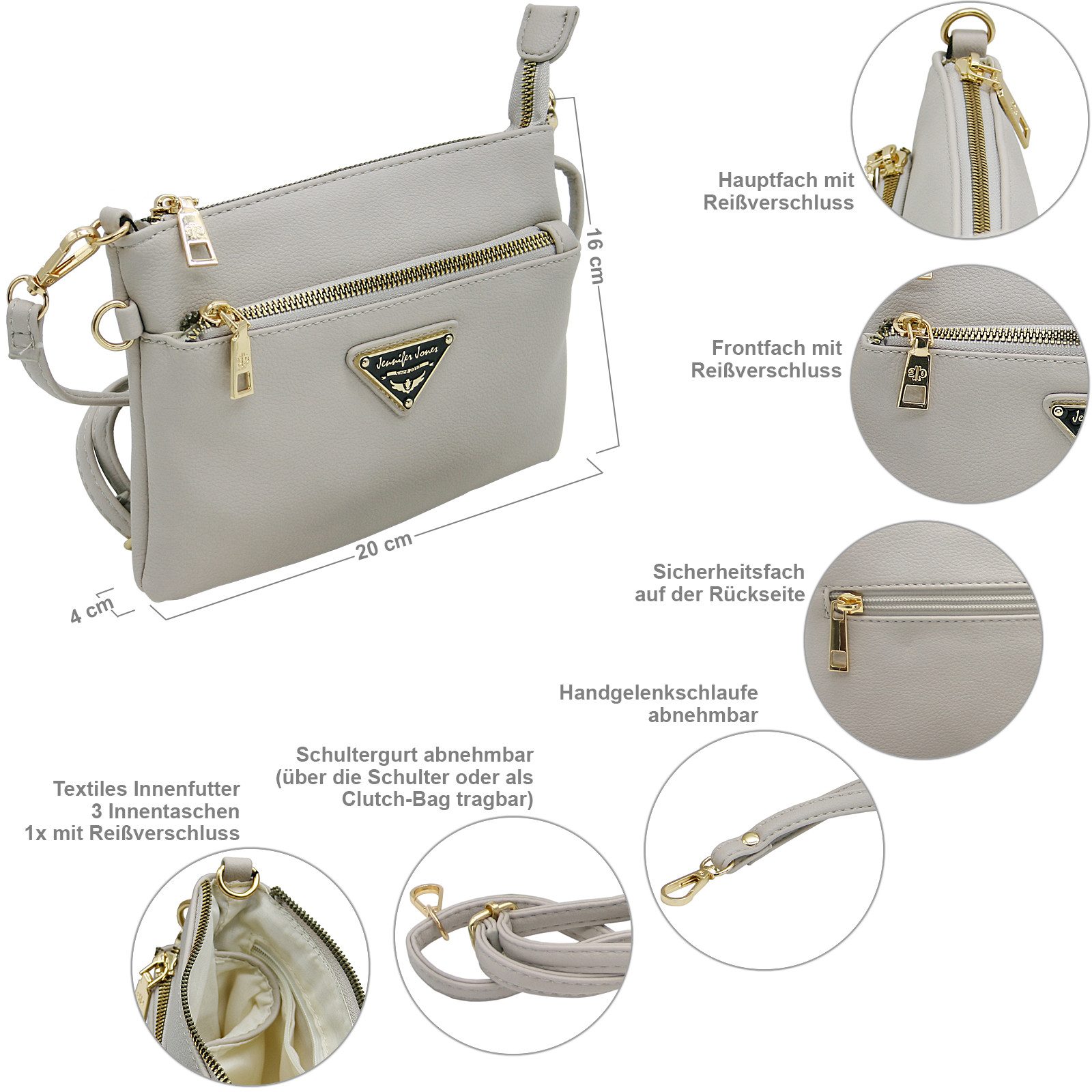 J JONES JENNIFER JONES Schultertasche kleine Clutch Umhängetasche abnehmbarer Schultergurt Handgelenktasche, Abnehmbarer Schultergurt