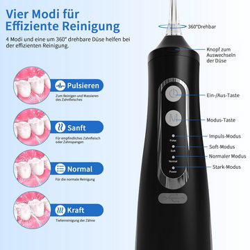 walkbee Munddusche Munddusche Kabellos Elektrischer Zahnreiniger mit 4 Modi und 4 Düsen, 310ML Zahndusche Zahnspangen,Zahnzwischenraumreiniger für Familie