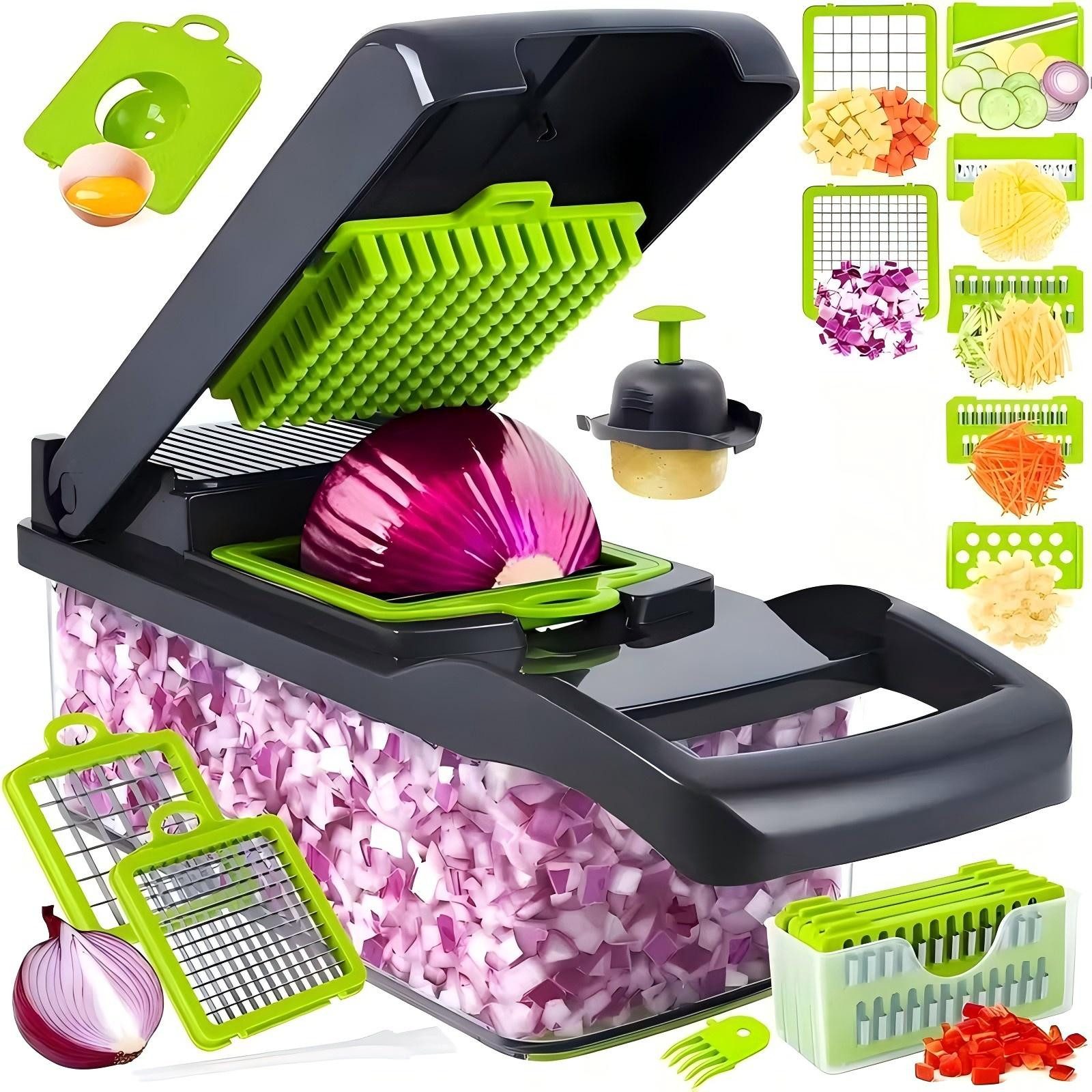 Kityhome Gemüseschneider 22-in-1 Multi-Purpose Vegetable Cutter with 8 Interchangeable Blades, Verschiedene Schnittformen & -dicken,Vollständig zerlegbar
