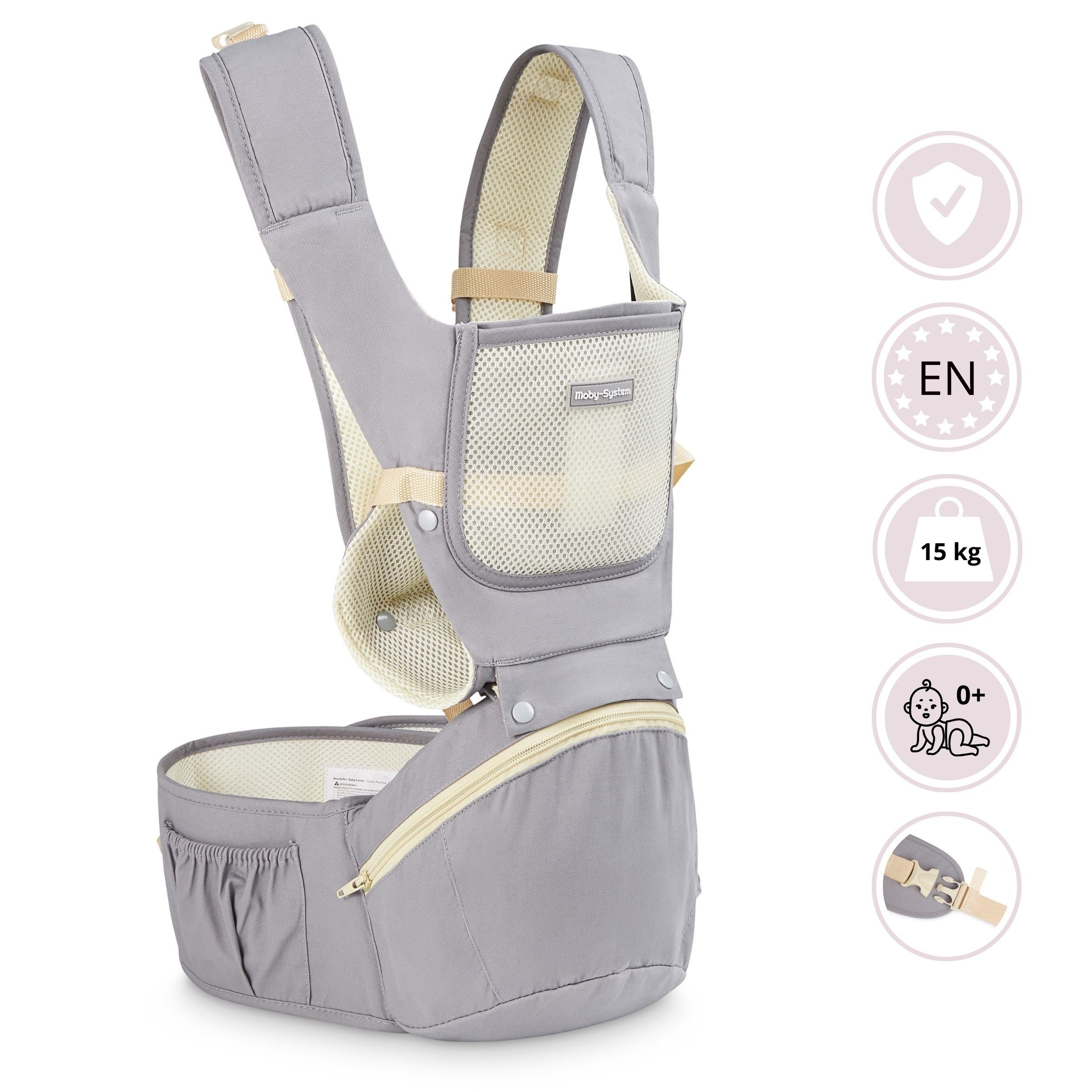 Moby-System Babytrage Ergonomische Babytrage - AMY 10in1 - 0-36 Monate, grau – Bild 5 von 5