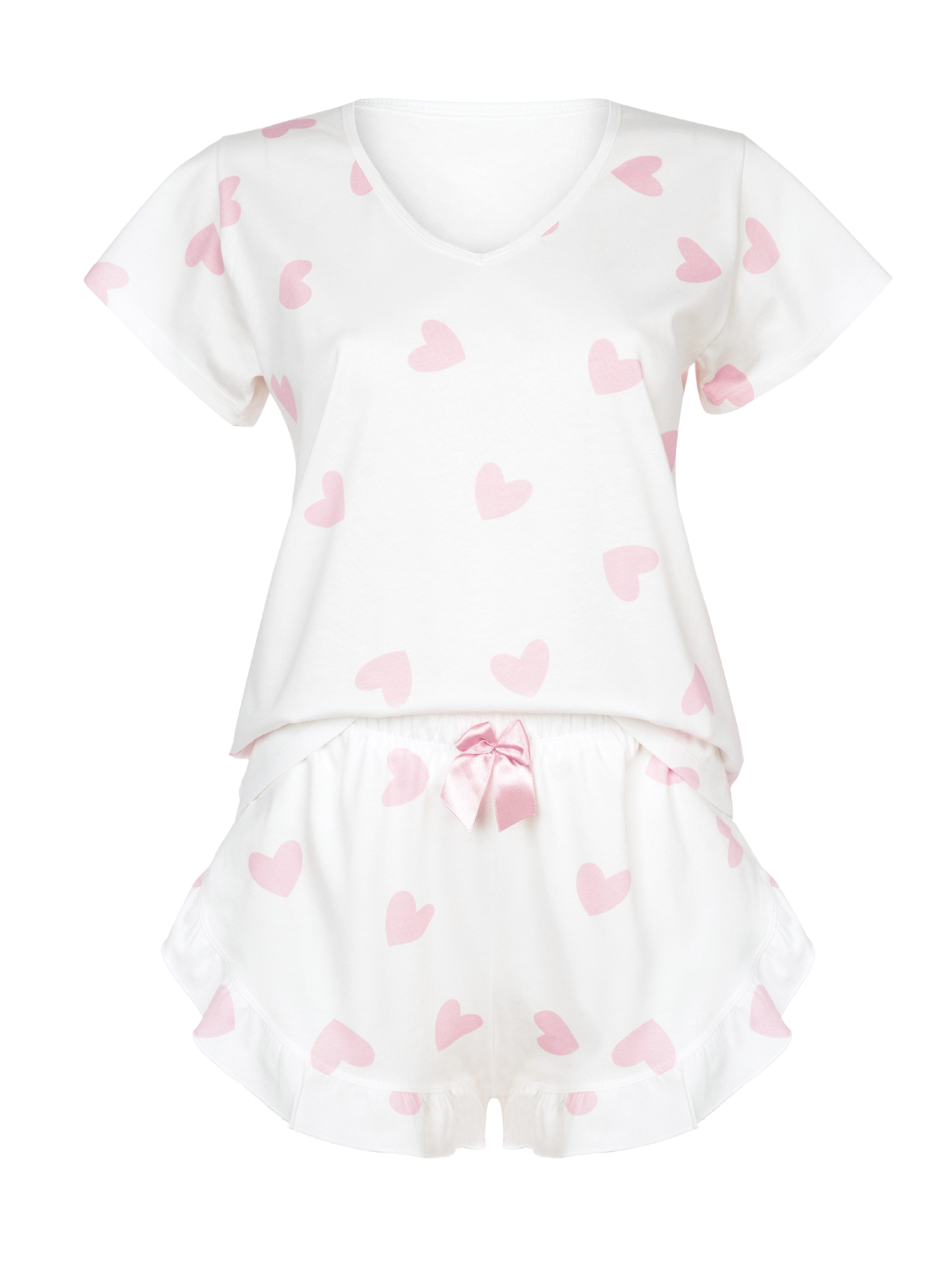 Donna Shorty Schlafanzug kurz mit Herzchen All-Over-Print (2 tlg., 1 Stück) günstig online kaufen