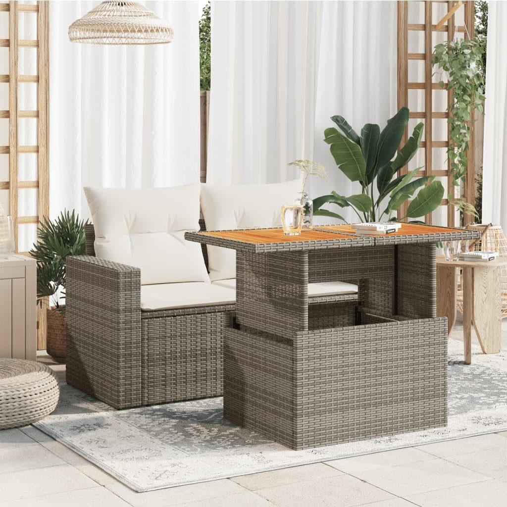 vidaXL Gartentisch, Gartentisch Grau 100x55x73 cm Poly Rattan und Akazienholz