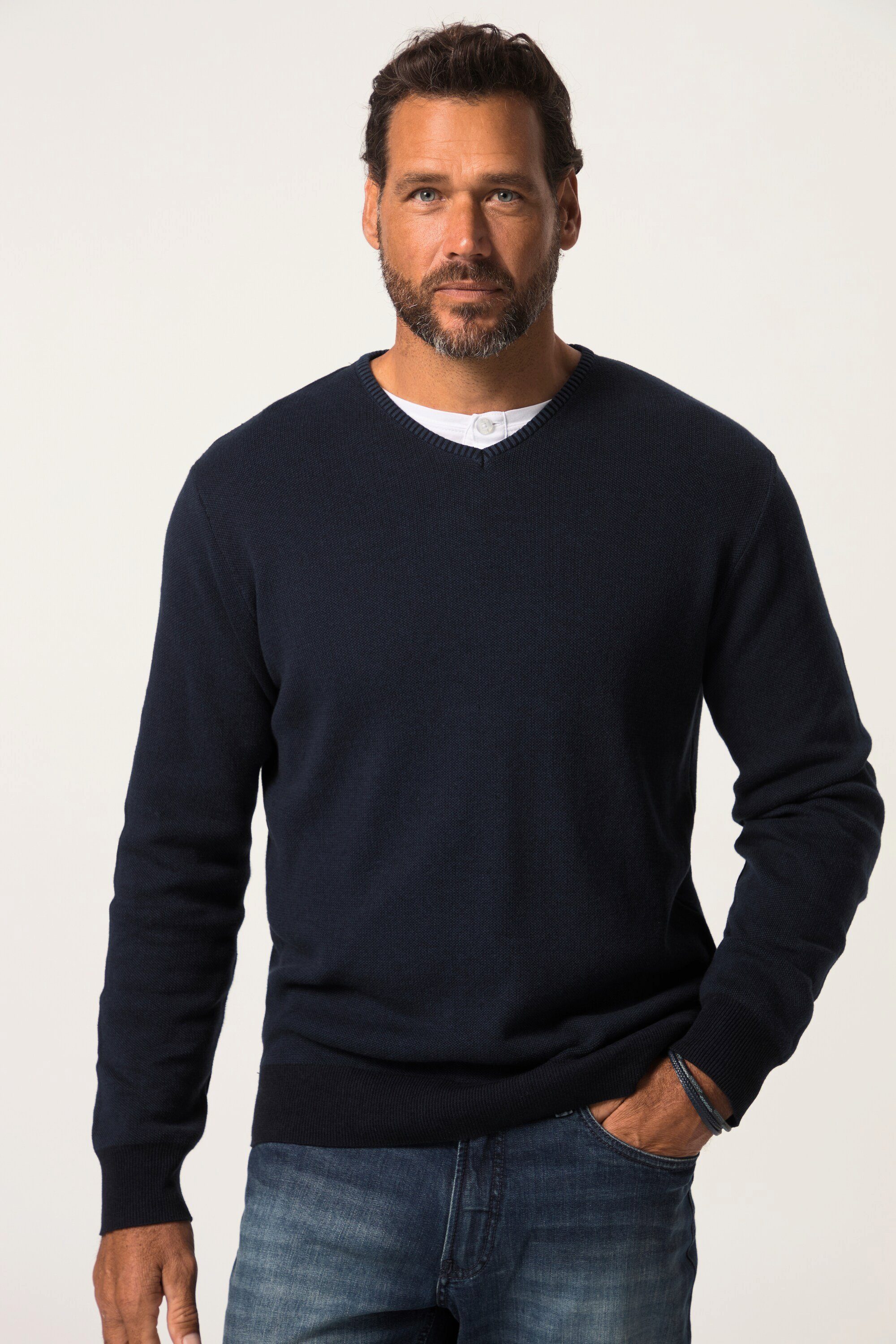 JP1880 Rundhalspullover Pullover CashmereTouch-Feinstrick V-Ausschnitt