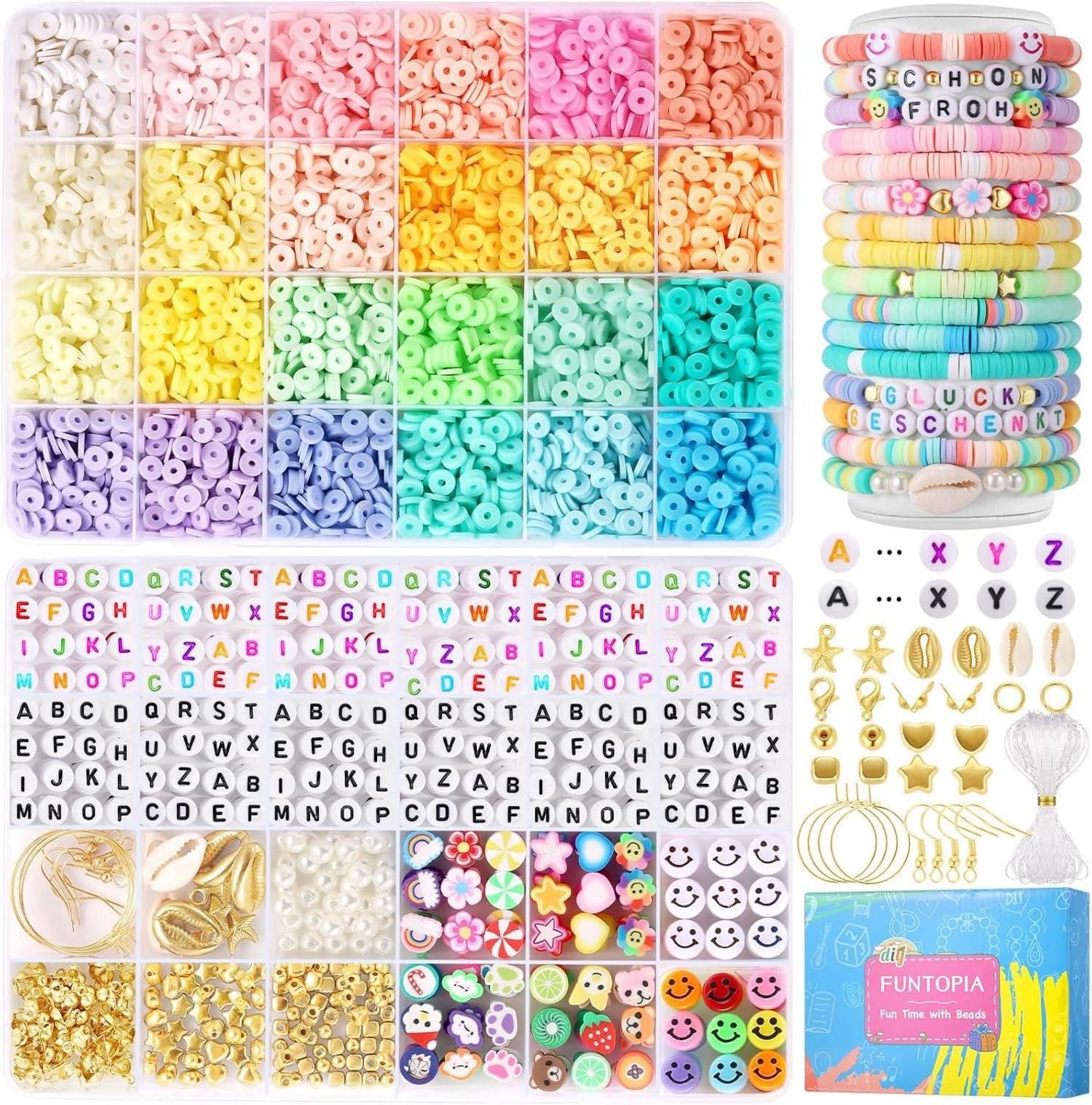 Ketten und Armband Set Perlen Set 6mm Heishi Armband Buchstabenperlen Polymer Clay Charms Kit