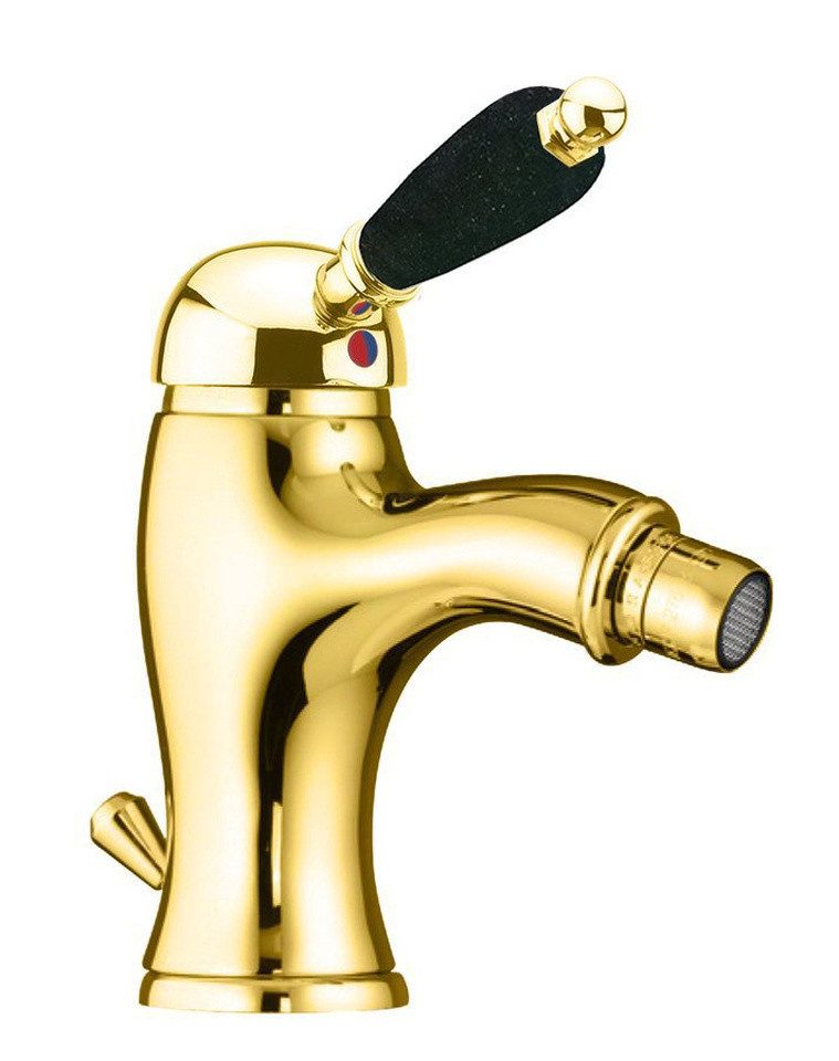 Sapho Bidetarmatur KIRKÉ BLACK Bidetarmatur mit Ablaufgarnitur, schwarzer Hebel, Gold Sapho-KI03NZ