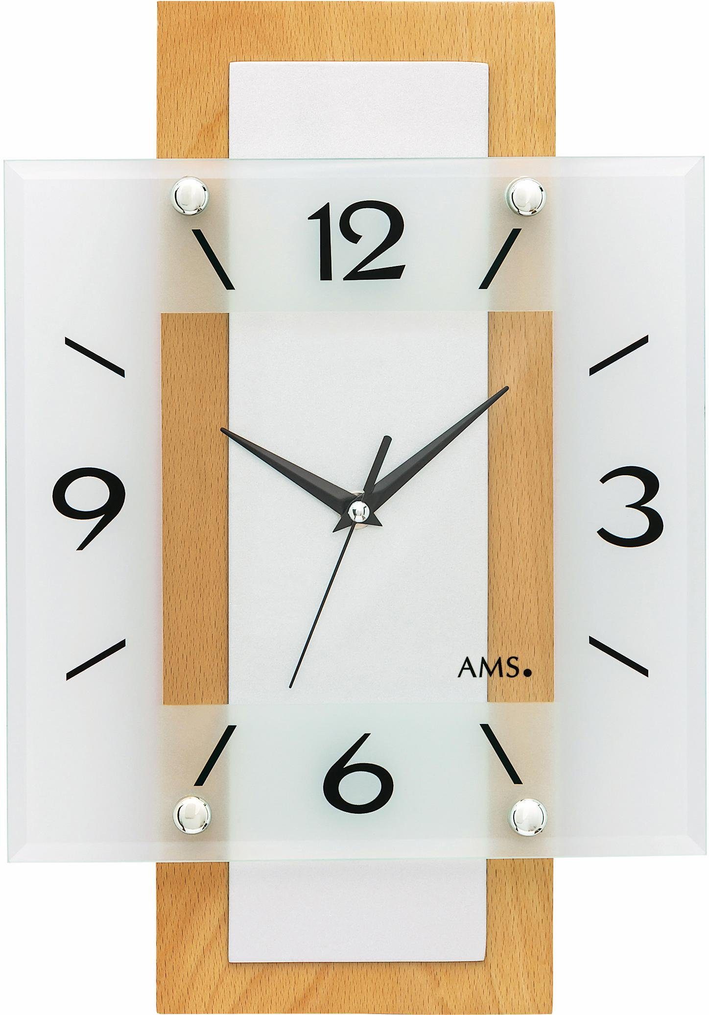 AMS Funkwanduhr F5507 (Quarz,Holz,Buche,Wohnzimmer,Esszimmer,Küche,Arbeitsz günstig online kaufen