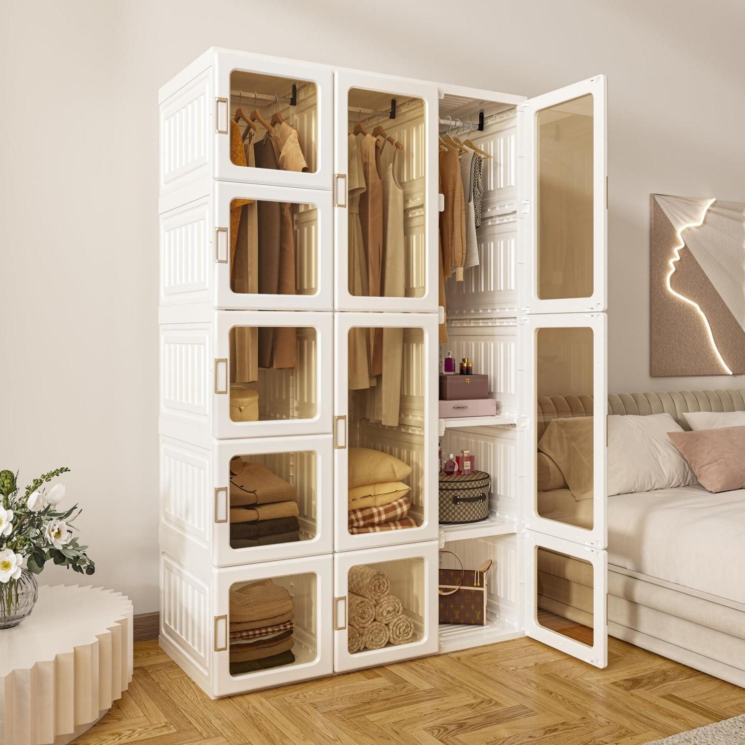 LuxusKollektion Kleiderschrank Falt Kleiderschrank 104x170x50cm Braun Transparent