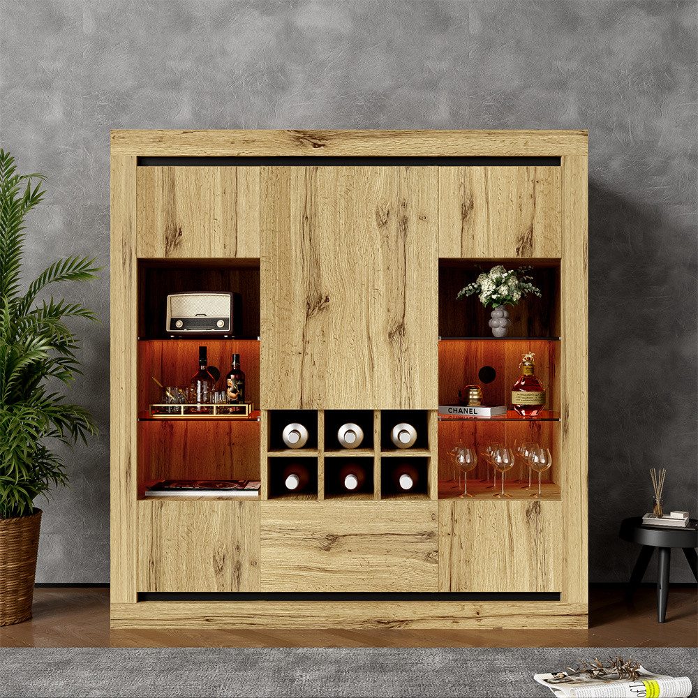 Weinregal Multifunktionales Sideboard im Holzdesign – mit LED-Beleuchtung