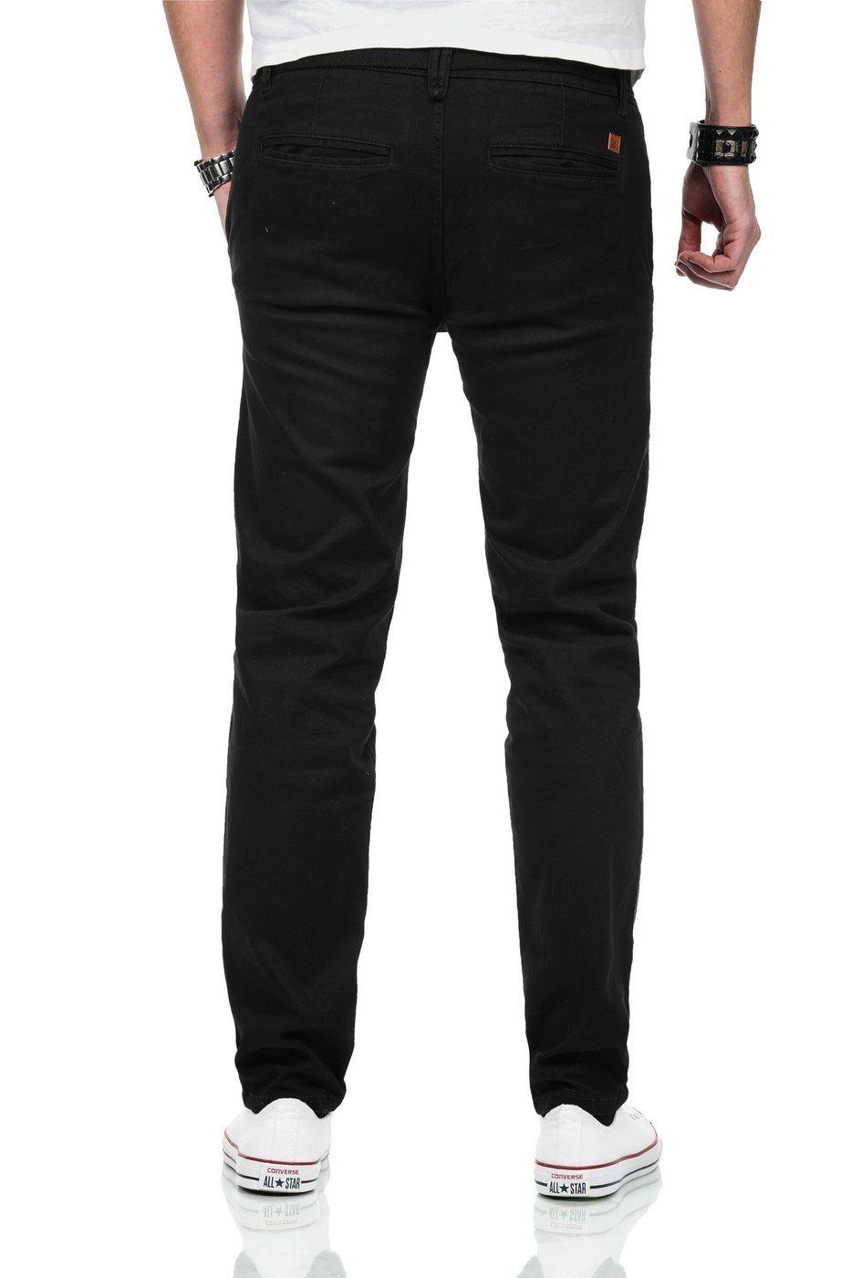 Maurelio Modriano Straight-Jeans Maurelio Modriano Herren Designer Chino Hose MM015 mit Stretchanteil und passendem Gürtel – Bild 4 von 4