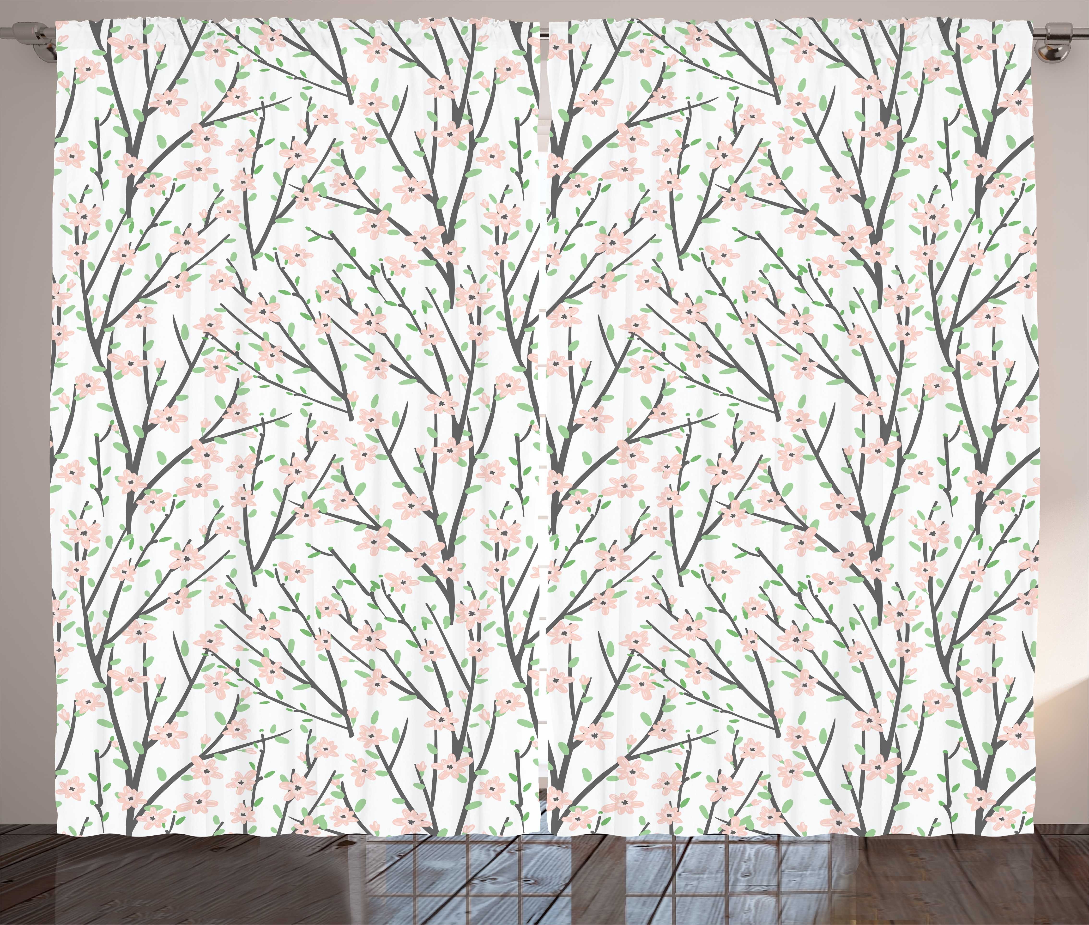 Haken, Schlafzimmer Laub Abakuhaus, und Vorhang mit Schlaufen Kräuselband Cartoon Frühling Gardine Motiv Floral