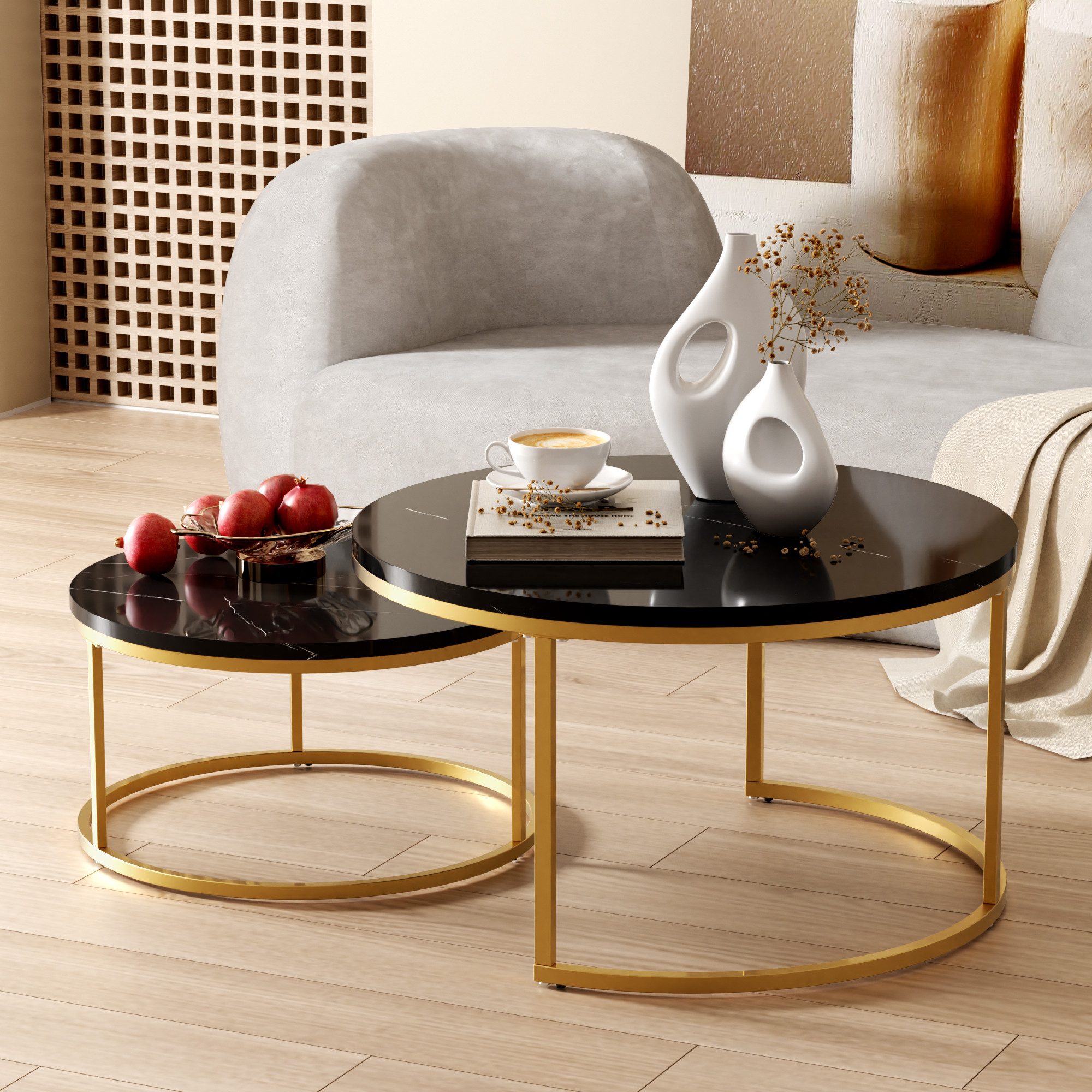 OKWISH Couchtisch Runder Satztisch (Wohnzimmertisch, Sofatisch, 2-St., Groß günstig online kaufen