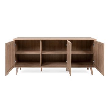 Homestyle4u Kommode Sideboard Kommode Wohnzimmerschrank Anrichte Braun Rafia Holz