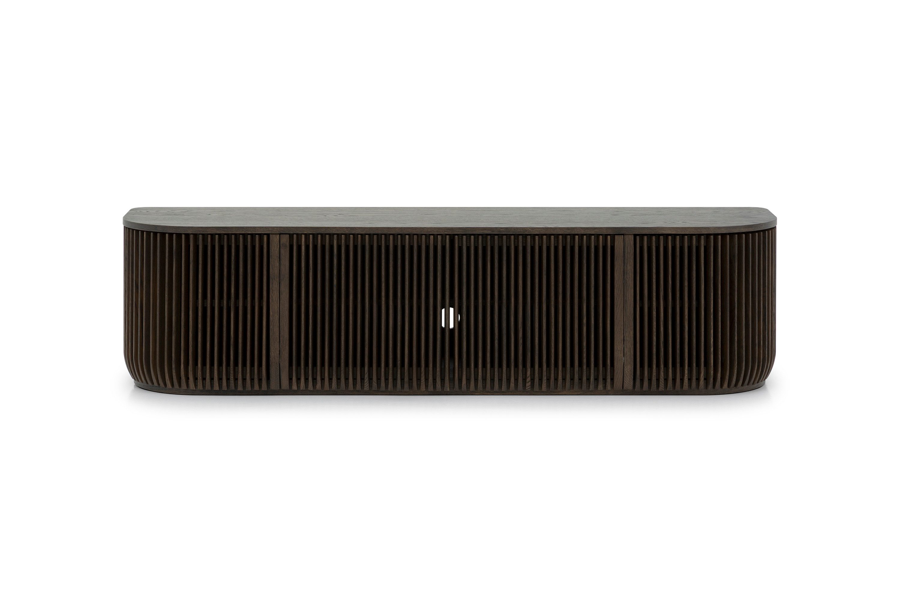 Woodek Design TV-Schrank TV-Lowboard FRANZ aus massiver Eiche und Eichenfurnier, Espresso (Espresso matt lackiert, 1-St., Lamellentüren aus Massivholz) Breite 175 cm, Höhe 45 cm, Tiefe 45 cm