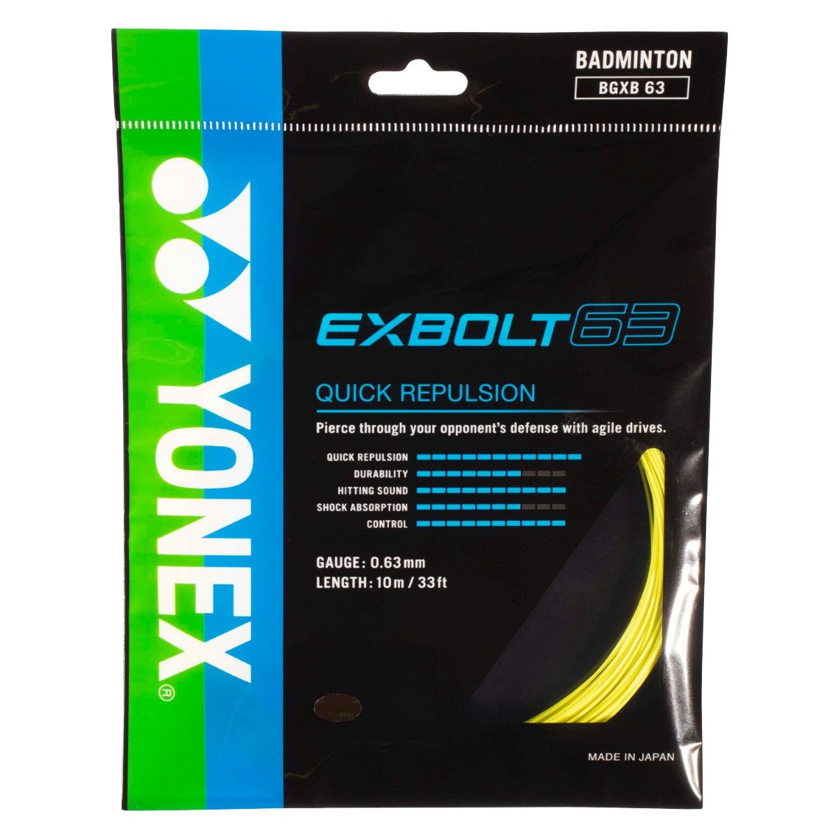 Yonex Badmintonsaite Exbolt 63 (Kontrolle) gelb 10m Set, Saitendicke: 0.63