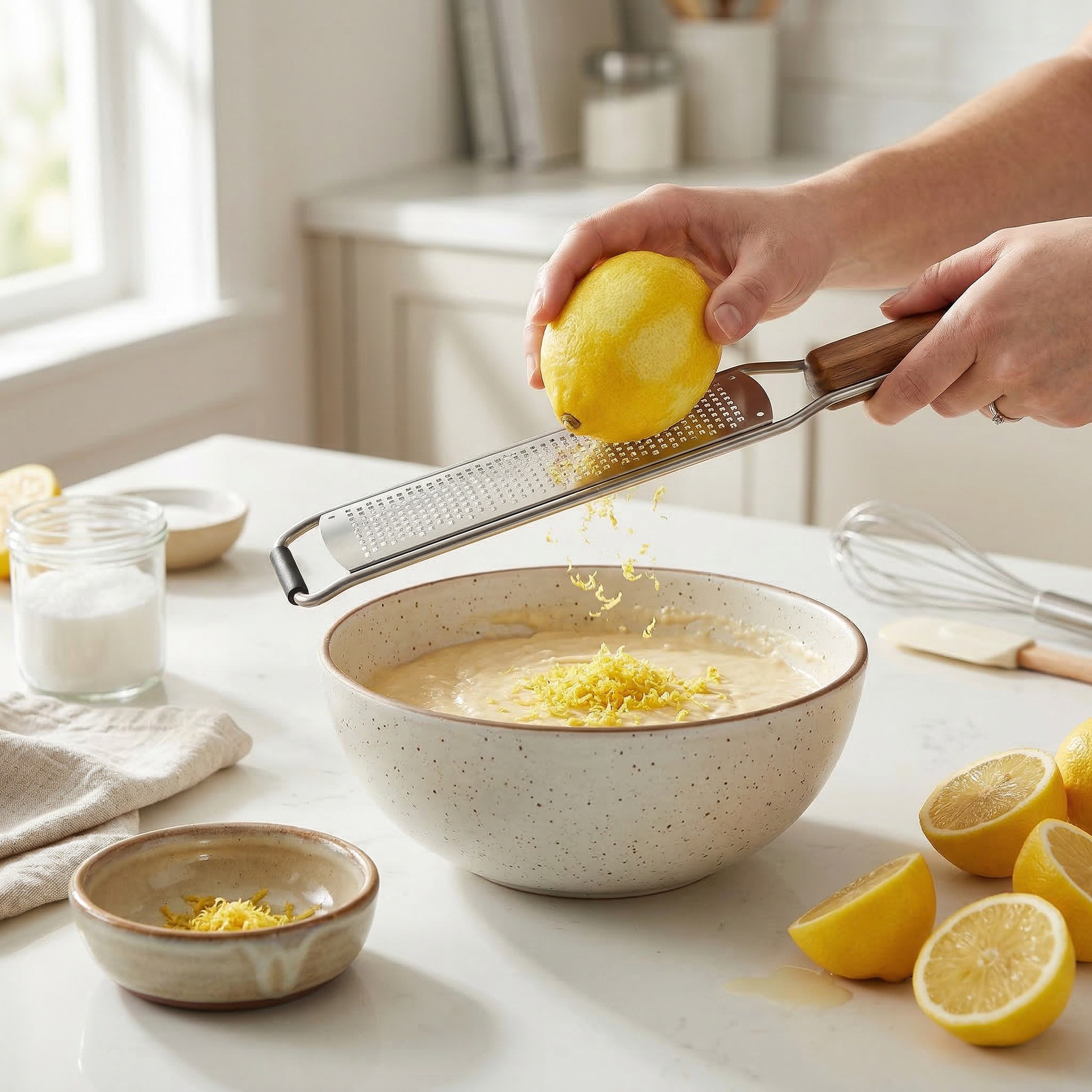 Arendo Multireibe Holzgriff Feinreibe für Zitronen, Parmesan, Muskat, Ingwer, Schokolade, Edelstahl, (2-St., mit Schutzabdeckung), Scharfe Edelstahlklinge, Schutzabdeckung, Antirutschfuß, Aufhängeloch