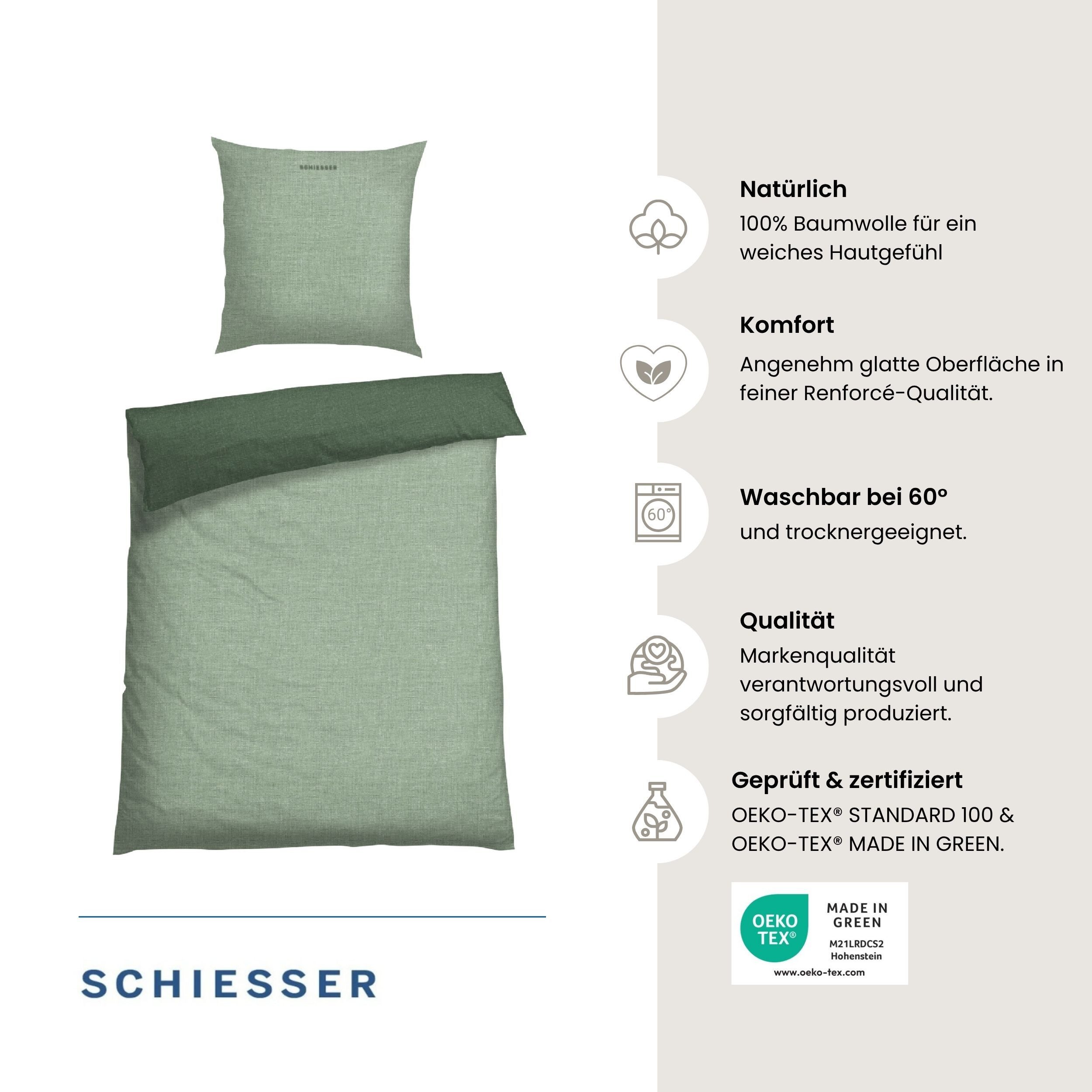Schiesser Wendebettwäsche Doubleface aus weicher Baumwolle mit edlem Melangeeffekt, Renforcé, 2 teilig, ab Größe 135x200 cm erhältlich, OEKO-TEX® MADE IN GREEN – Bild 2 von 5