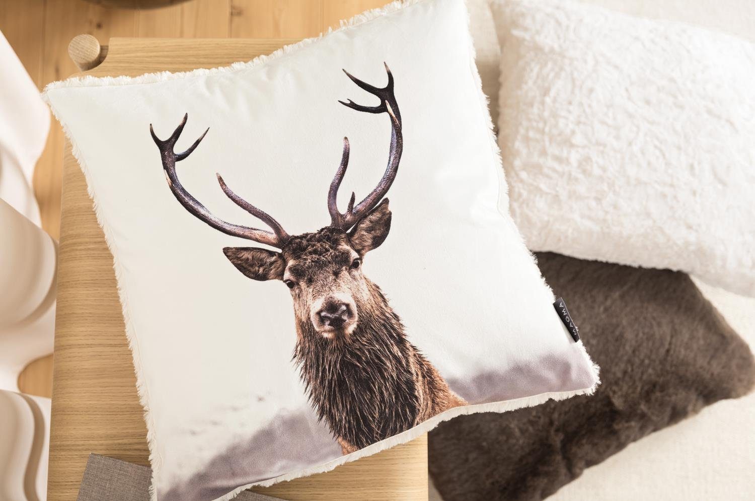Magma Heimtex Kissenbezug Into to Wild 45x45 weich kuschelig flauschig samtig Hirschkopf Yak