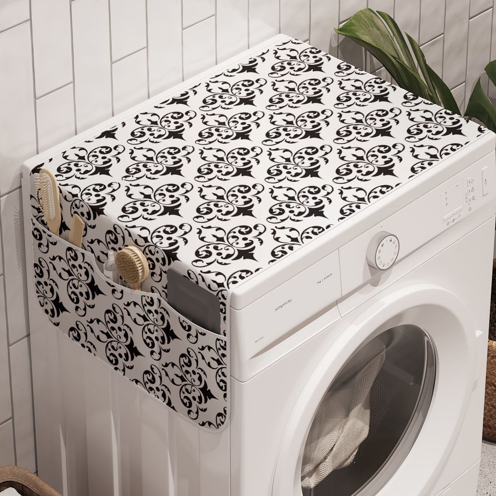 Waschmaschine Abakuhaus Antike Monochrome Anti-Rutsch-Stoffabdeckung Trockner, für Badorganizer und Bärenklau Motiv