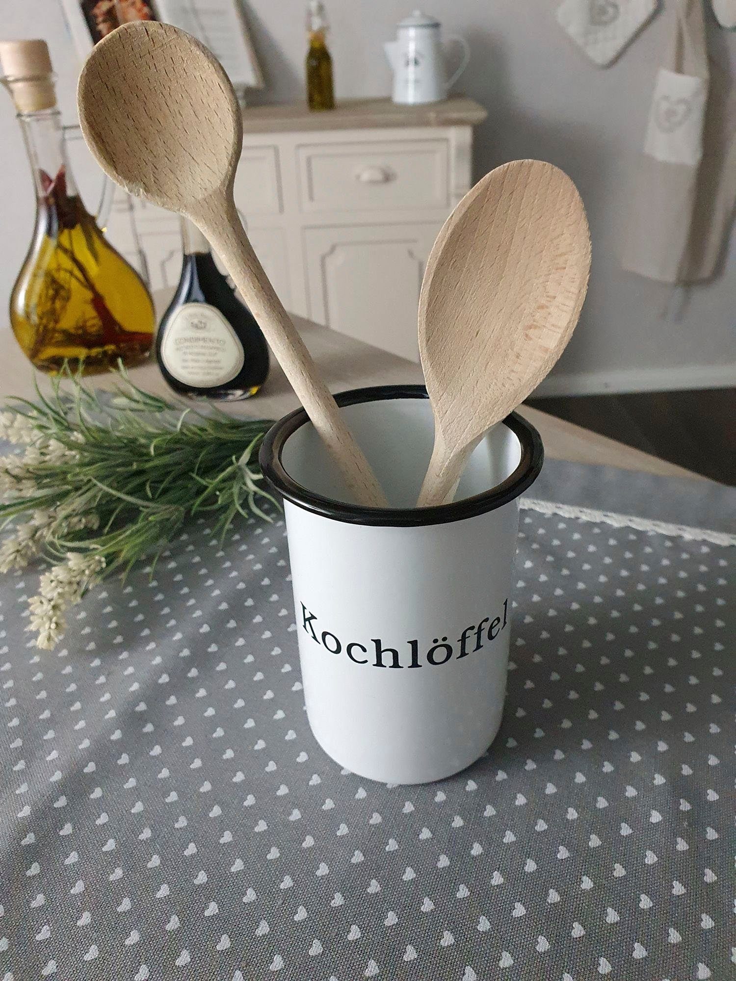 Ambiente Haus Dose Kochlöffeltopf aus Emaille in Antikweiß (1 St)