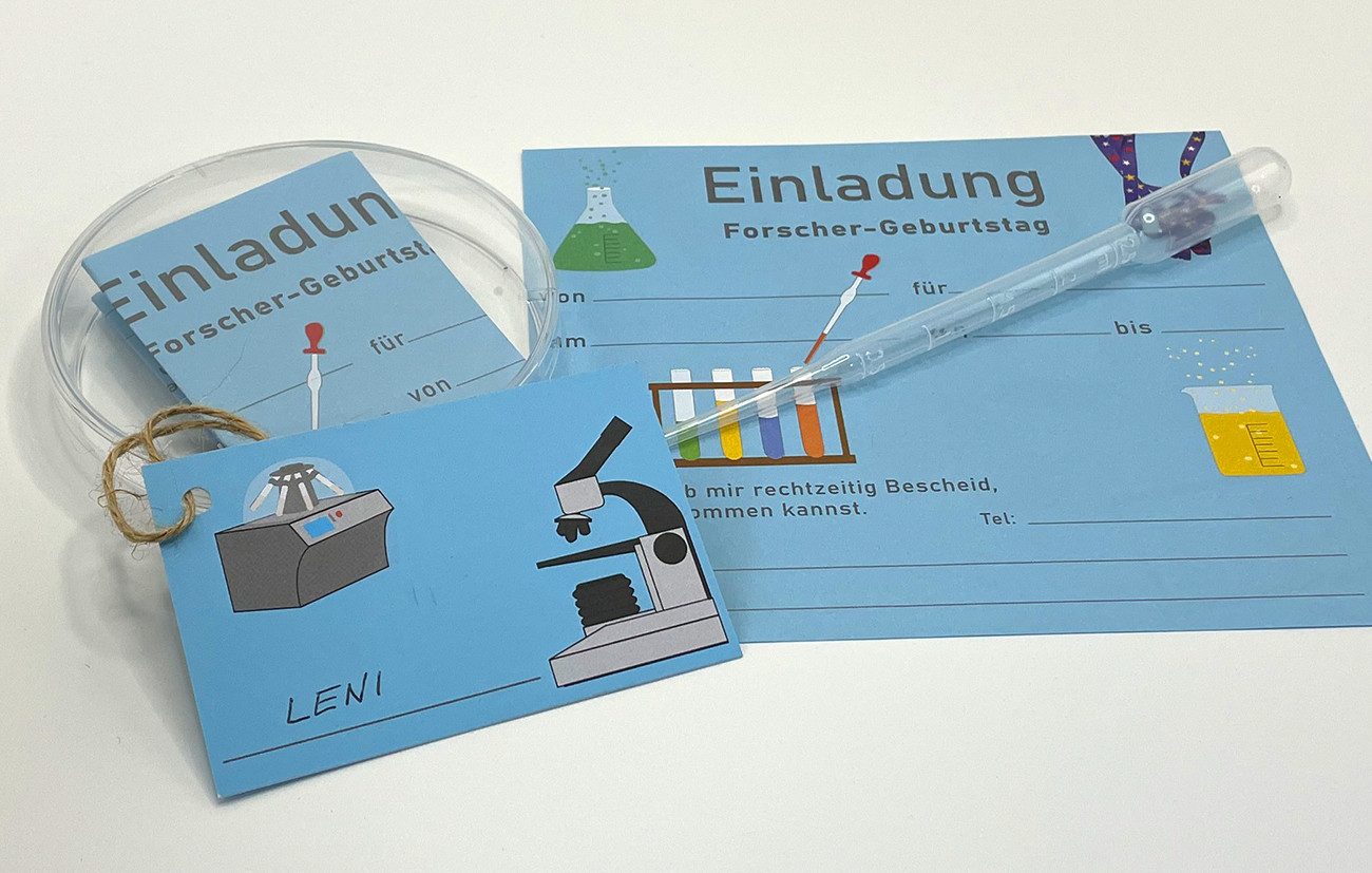 myExperimentSet Einladungskarten und Farb-Experiment in der Petrischale für Forscher-Kindergeburtstage, 10 Stück - eine besondere Einladung