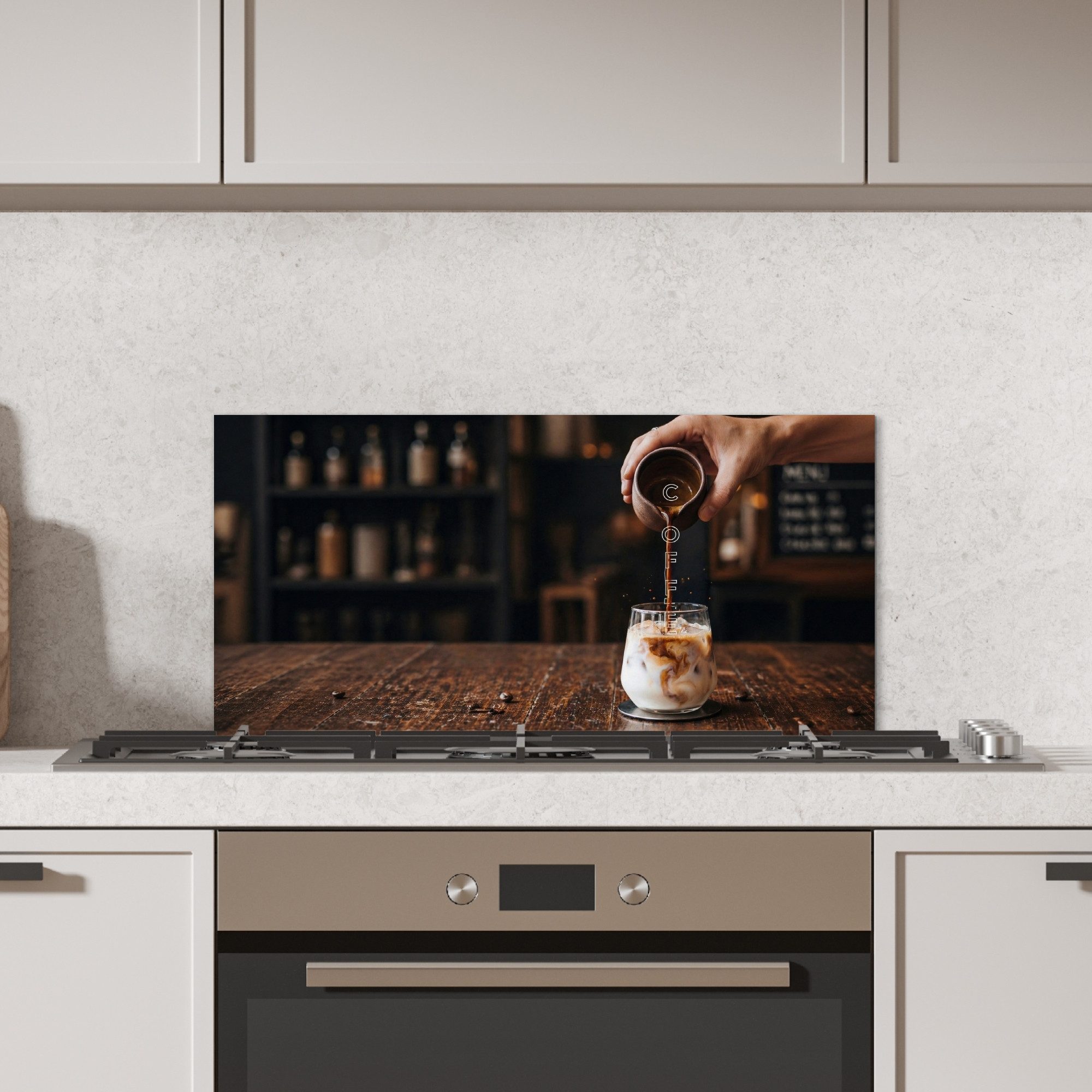 KitchenYeah Küchenrückwand Espresso - Milch - Kaffee, (1-tlg), Spritzschutz Küchenrückwand, Wandschutz, 60x30 cm