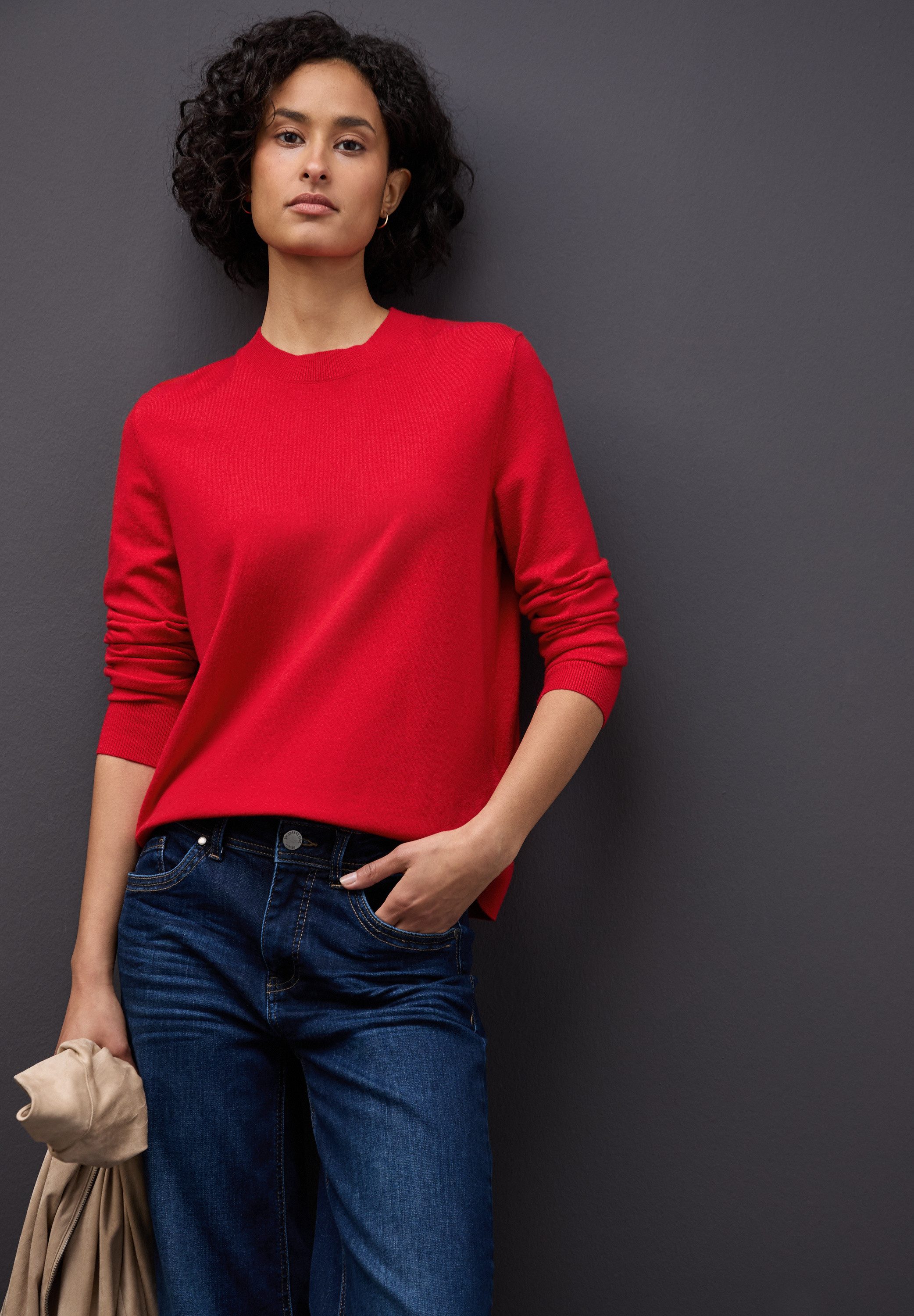 STREET ONE Rundhalspullover mit Rippbündchen günstig online kaufen