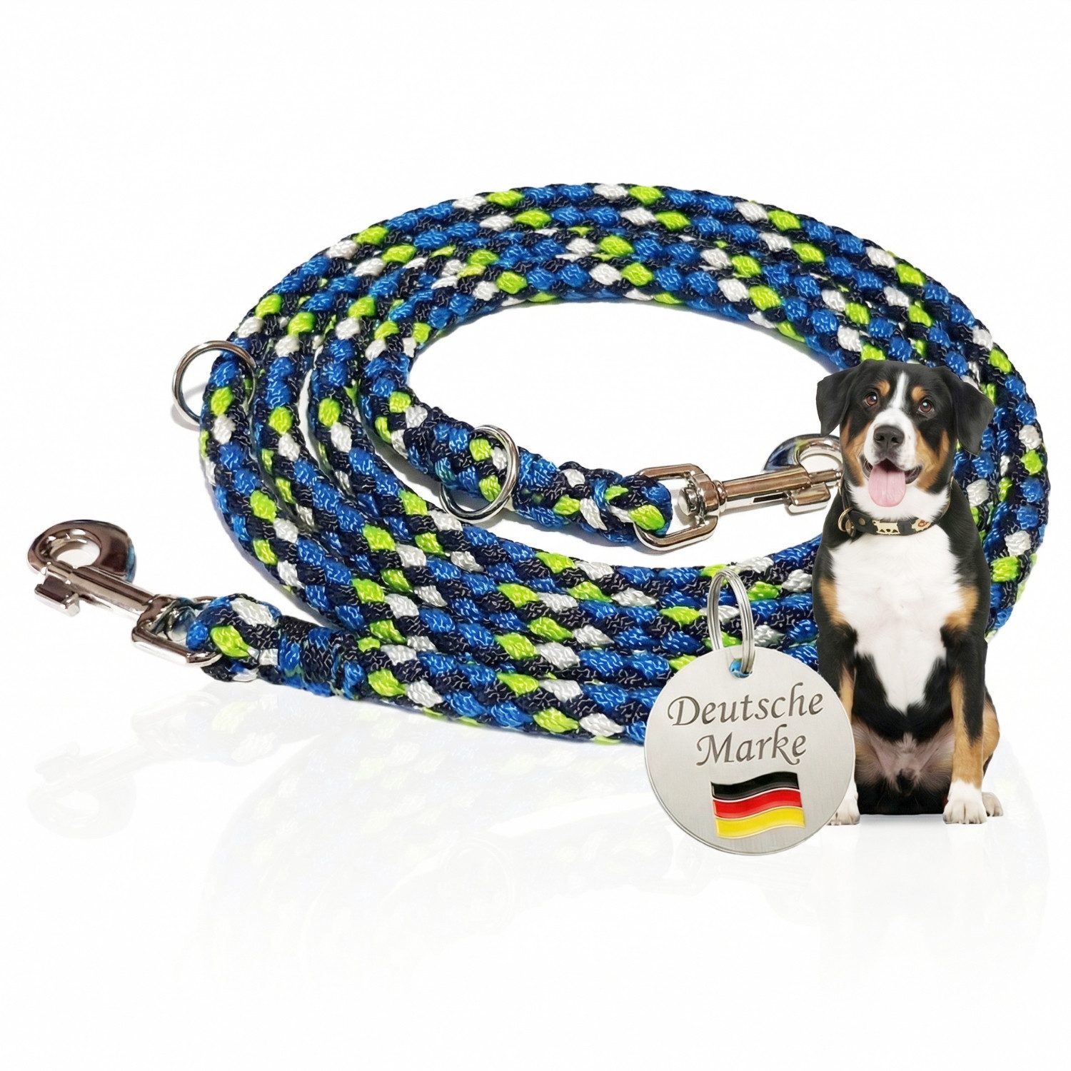 Activity4Dogs Hundeleine große Hunde bis 60 kg, mehrfarbig geflochten, 4-fach verstellbar, 3 m, auch als Doppelleine für 2 Hunde, Premium Qualität aus Deutschland