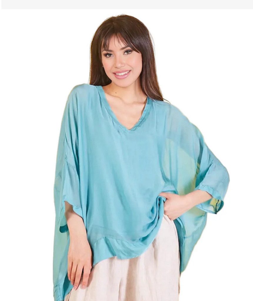 BZNA Seidenbluse Tunika Seidentunika V Ausschnitt Fledermaus Ärmel günstig online kaufen