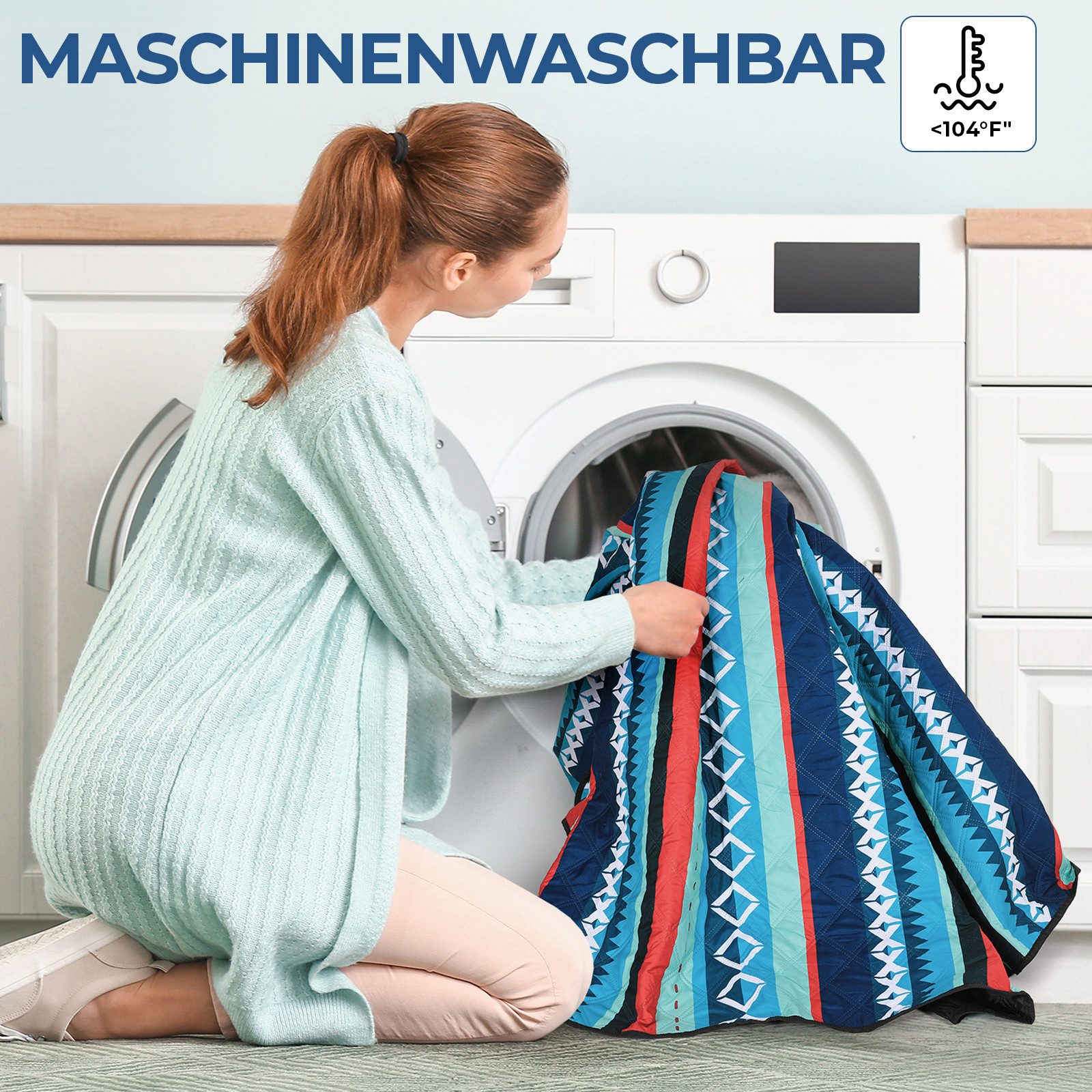 Picknickdecke Maschinenwaschbar XXL Faltbare Picknick Blanket, TLGREEN, Stranddecke & Campingdecke mit Tragegriff, Grün Gestreift
