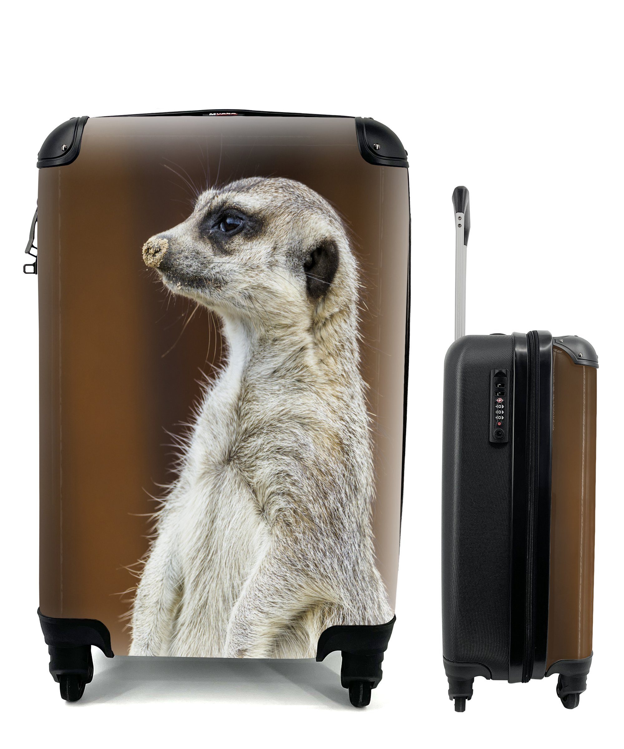 MuchoWow Handgepäckkoffer Erdmännchen - Handgepäck - Reisetasche 4 Reisekoffer rollen, Rollen, Tier mit Ferien, Spiel, Trolley, für