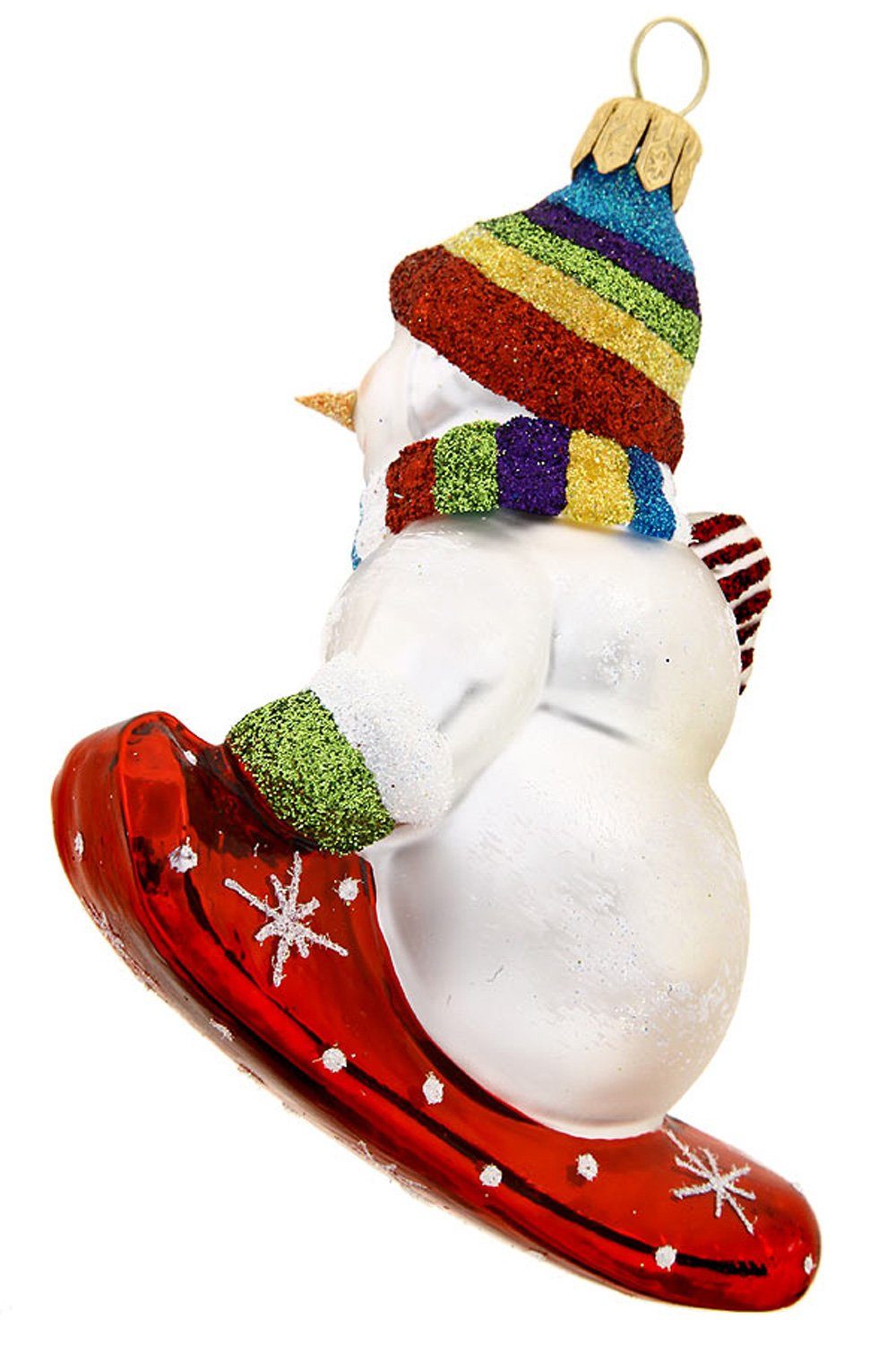 Hamburger Weihnachtskontor Christbaumschmuck Schneemann Snowboard, handdekoriert Dekohänger mundgeblasen - 