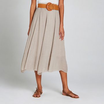 Apricot Midirock Crinkle Shimmer Belt Midi Skirt, mit Flechtgürtel, im Crinklelook