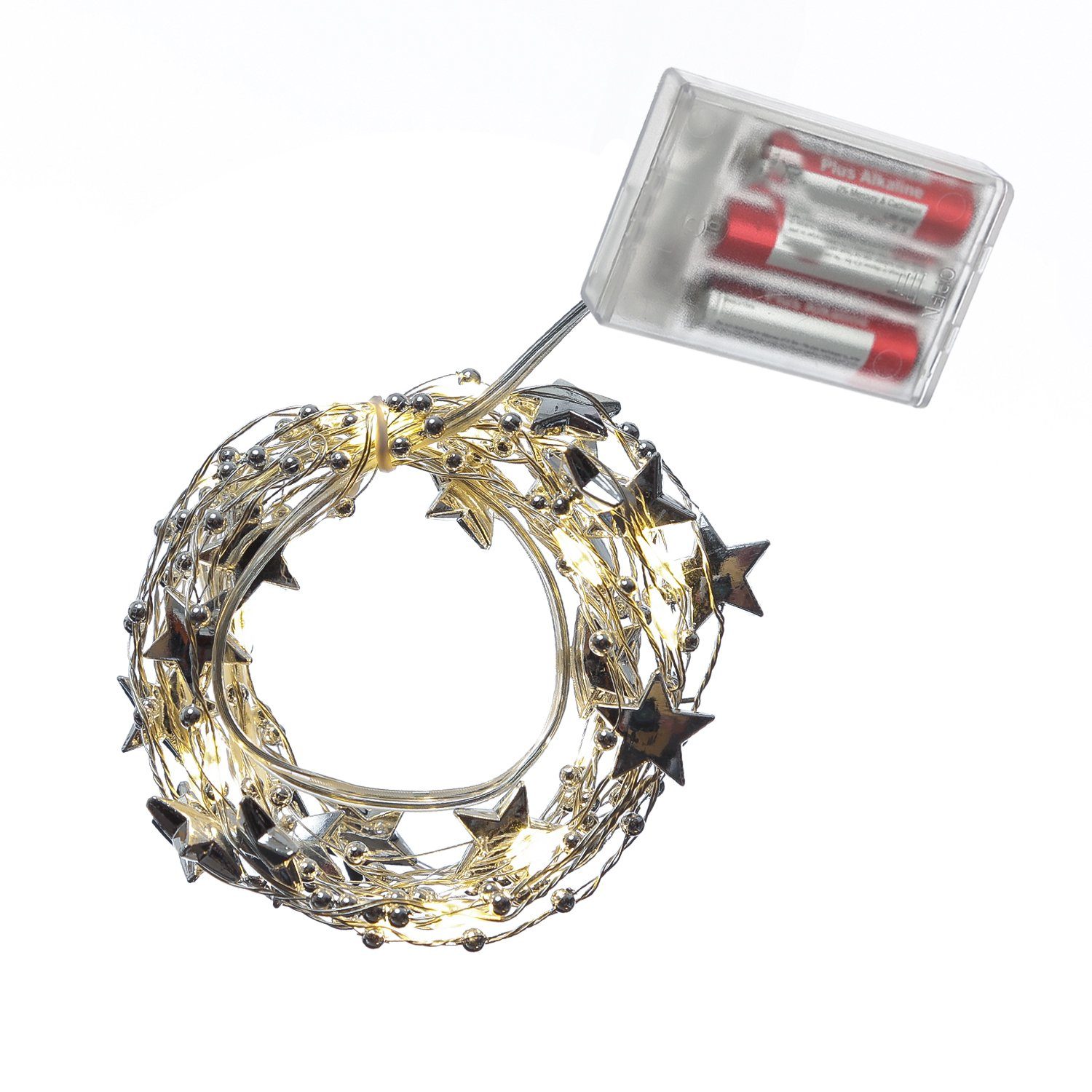 MARELIDA LED-Lichterkette silberne Sterne 20 warmweiße LED Draht Dekolichterkette Weihnachtsdeko, 20-flammig