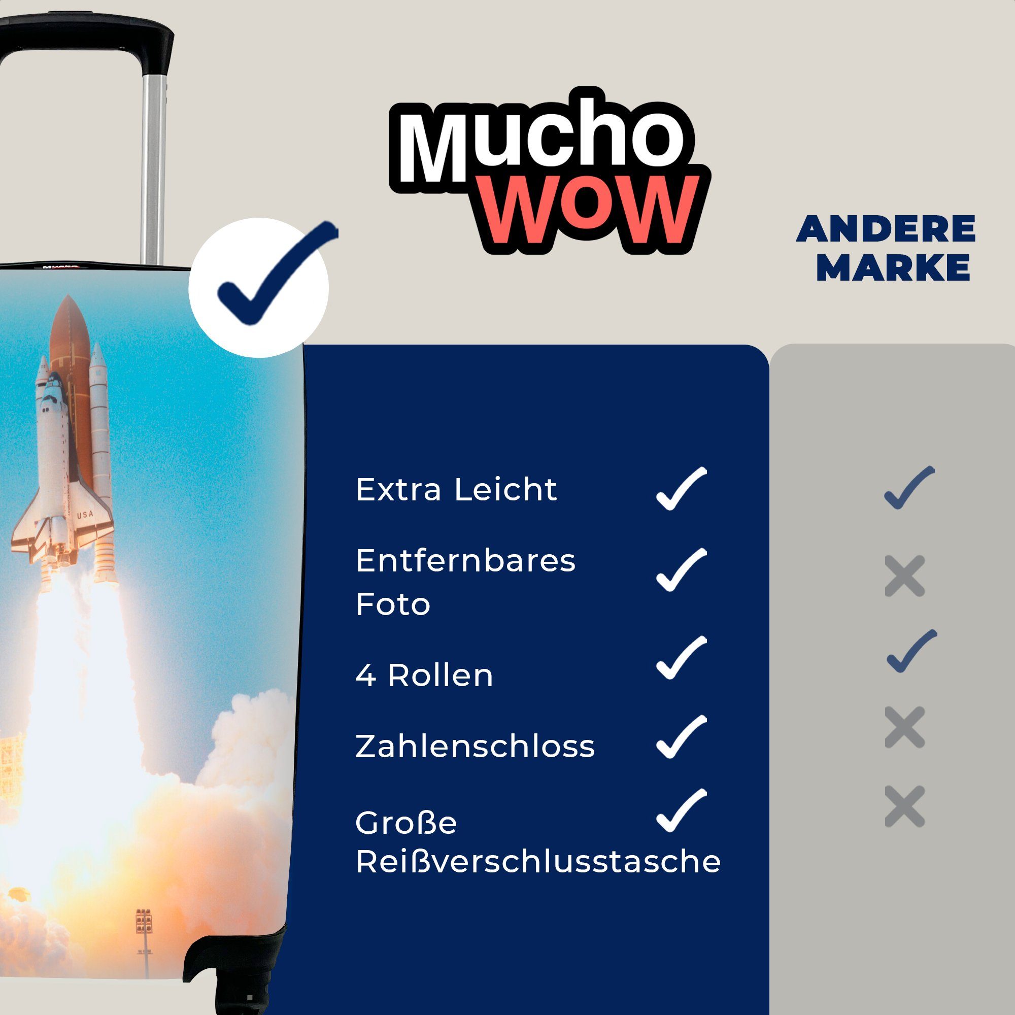 MuchoWow Handgepäckkoffer Space 4 Handgepäck Rollen, Shuttle Ferien, Weg Reisetasche rollen, Reisekoffer ins dem Unbekannte, Trolley, auf mit für
