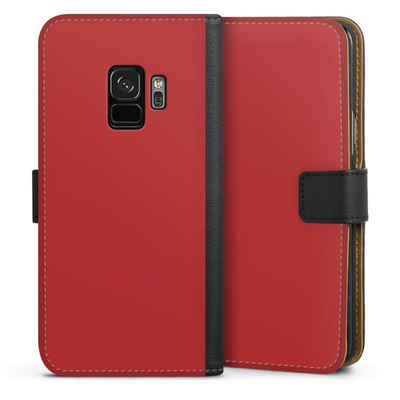 DeinDesign Handyhülle Rot einfarbig Farbe Karminrot, Samsung Galaxy S9 Hülle Handy Flip Case Wallet Cover Handytasche Leder