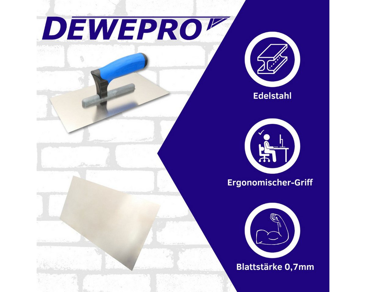 Thumbnail - DEWEPRO Glättekelle DEWEPRO Glättekelle PROFI 3 mit 2-K-Griff, Edelstahlblatt - 270x130mm