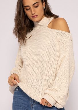 SASSYCLASSY Strickpullover Oversize Pullover Damen aus weichem Grobstrick Lässiger Strickpullover lang mit Cut-Out und Turtleneck, Made in Italy