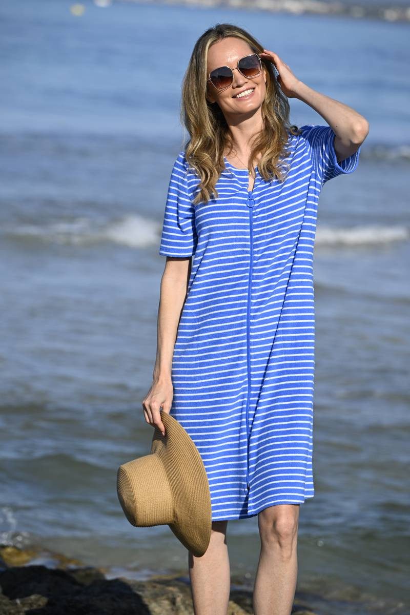 Ringella Strandkleid aus geringeltem Stretchfrottee mit durchgehendem Reißverschluß Saugstark & pflegeleicht