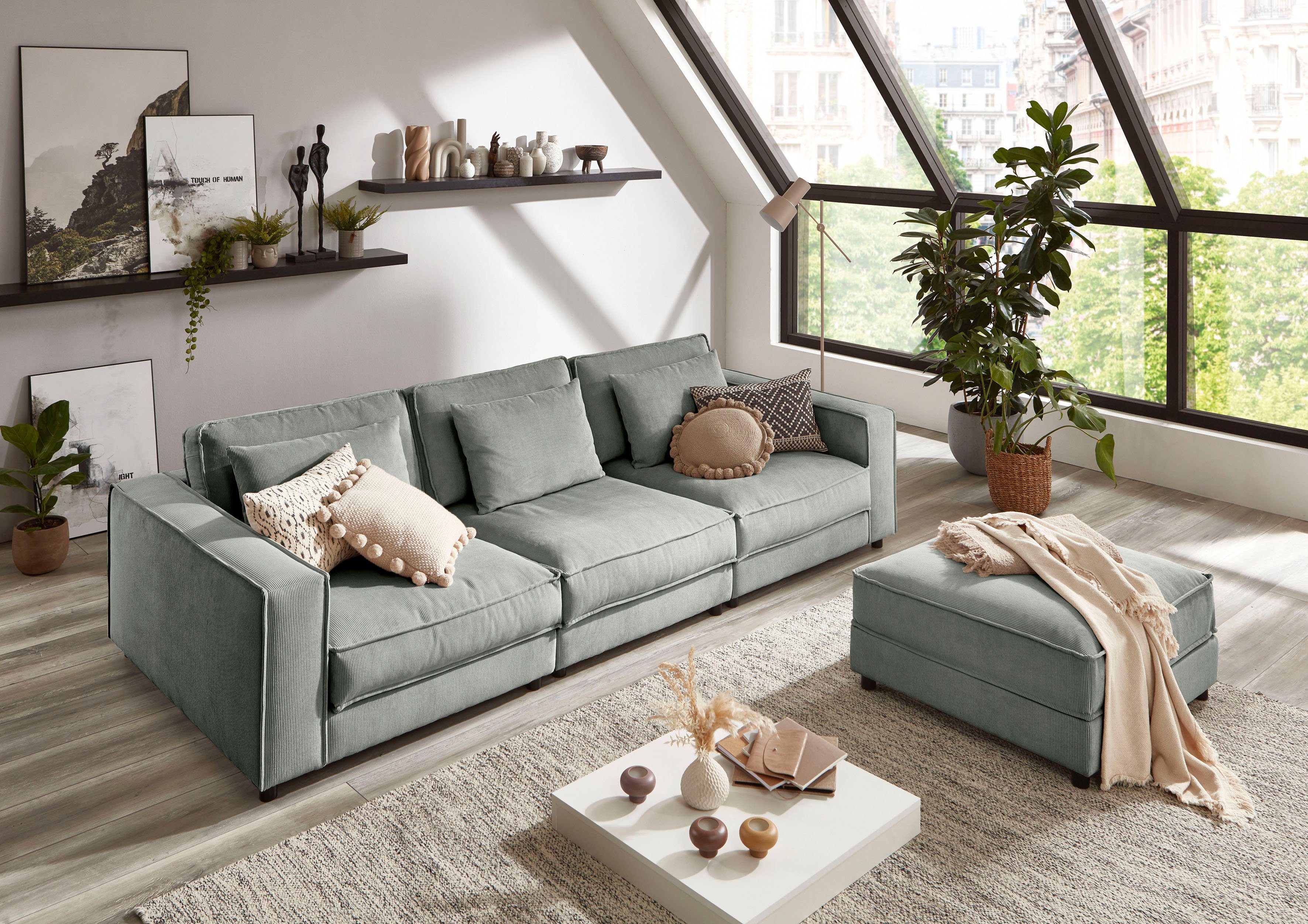 ATLANTIC home collection 3-Sitzer Valan, XXL-Sitzfläche, mit Cord-Bezug, frei stellbar, mit Wellenunterfederung grau | Einzelsofas