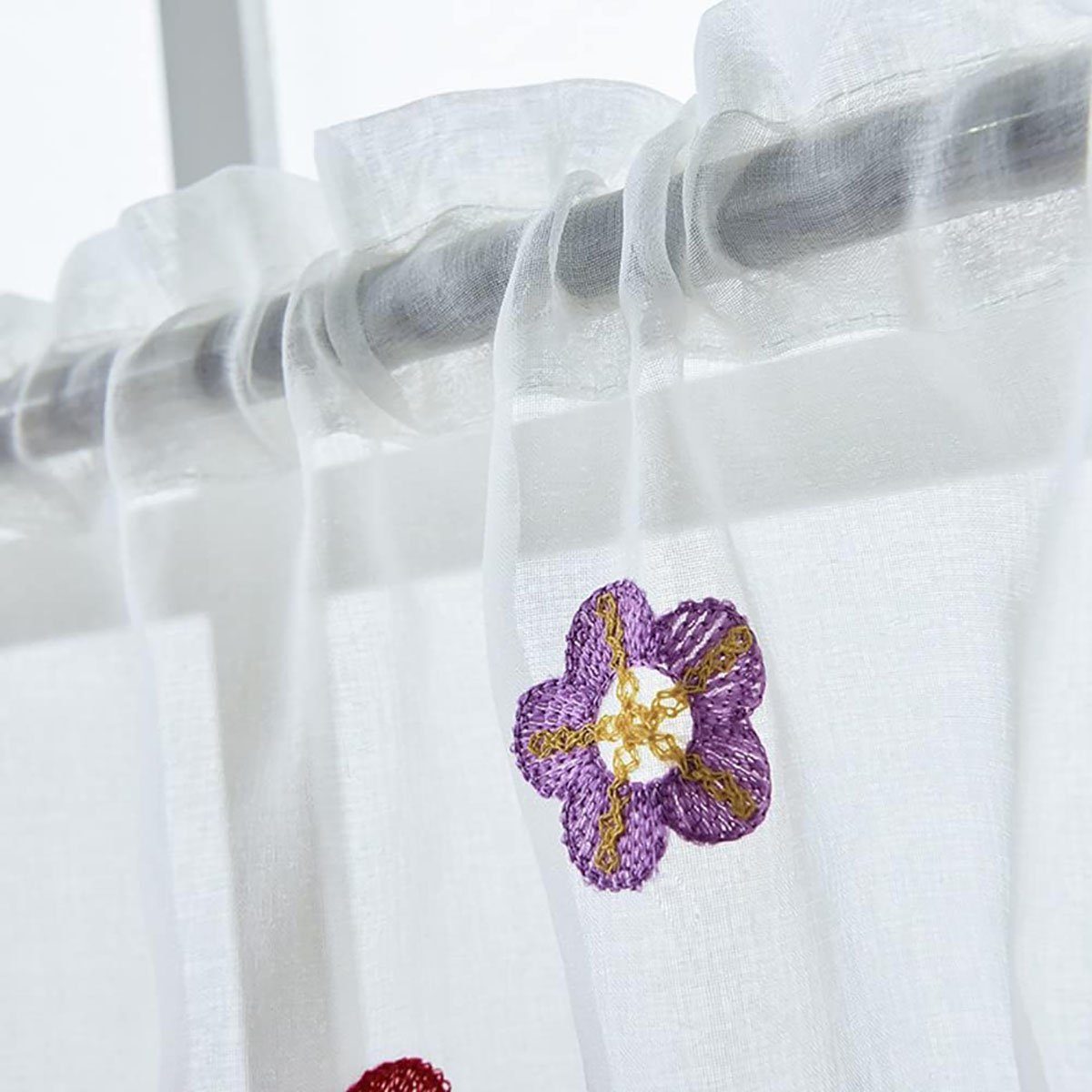 50*150 Weiß CTGtree CM Kurzer Scheibengardine Bunte Vorhang Stickerei, Transparent Blumen-Halbzeit