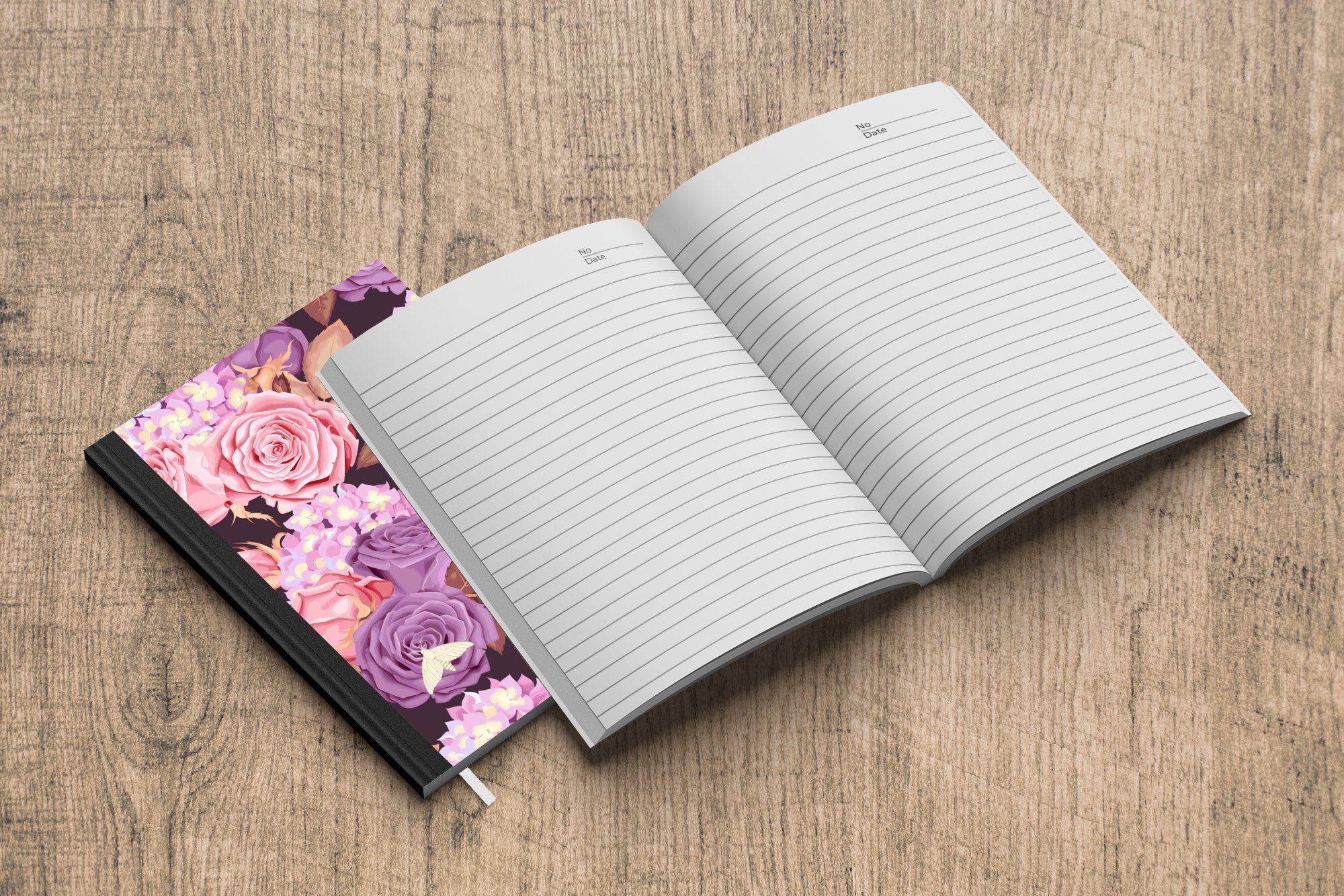 MuchoWow Notizbuch Blumen - Lila Notizheft, Seiten, Merkzettel, Tagebuch, - 98 A5, Journal, Haushaltsbuch Rosa - Schmetterlinge